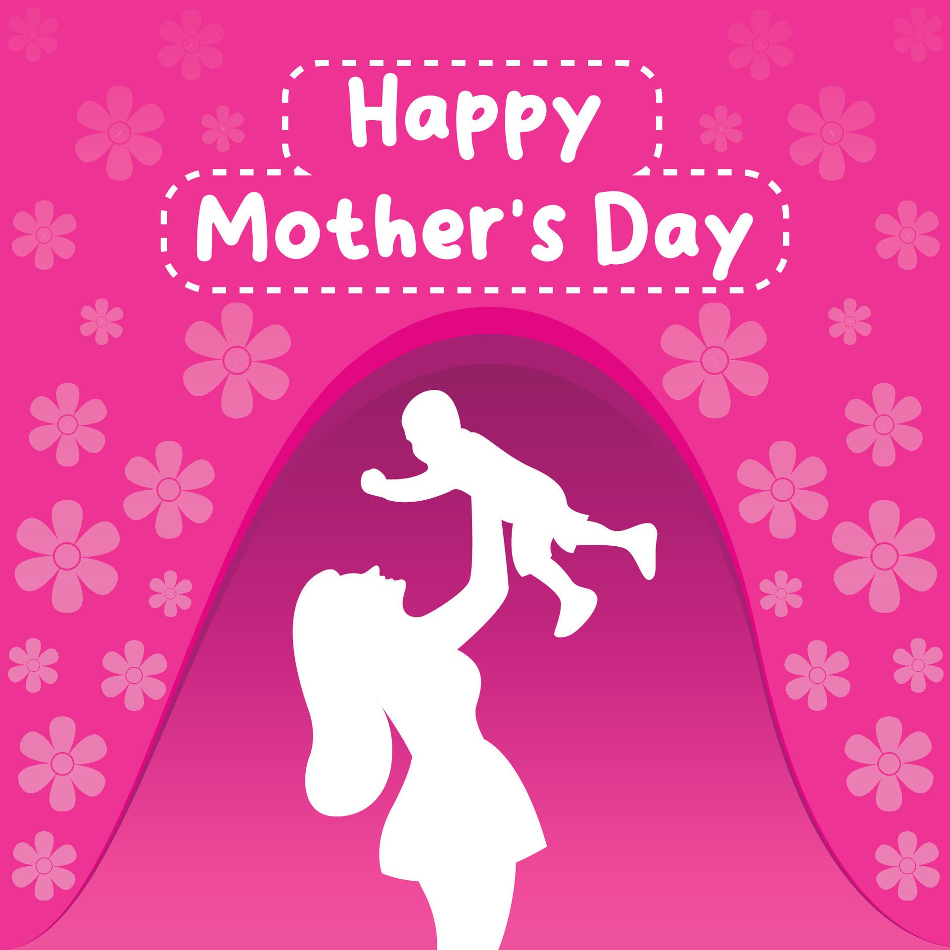 Happy Mothers Day banner with mother and child illustration Free Vector