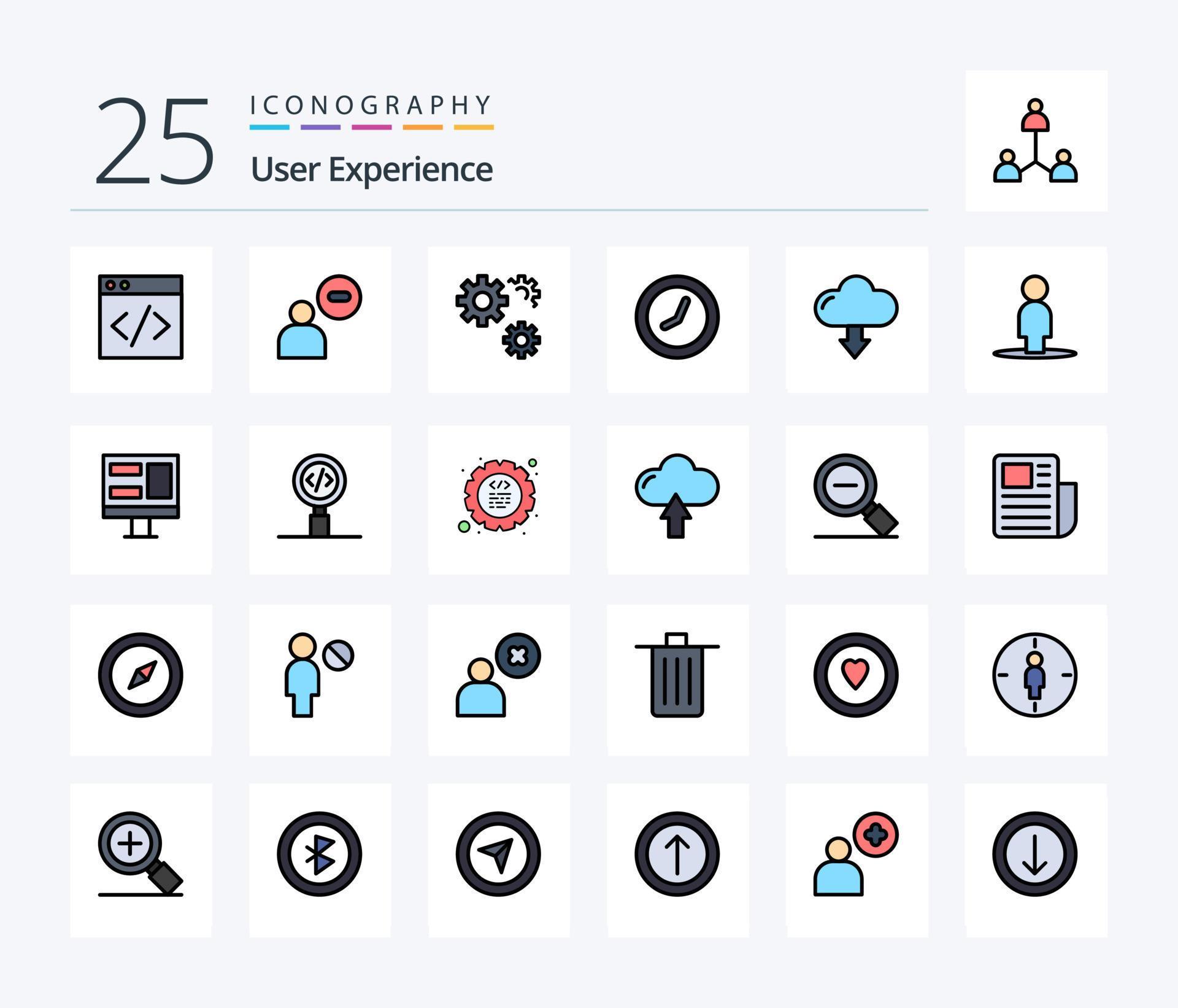 User Experience 25 Line Filled icon pack including download. arrow. gears. cloud. time Stock Free