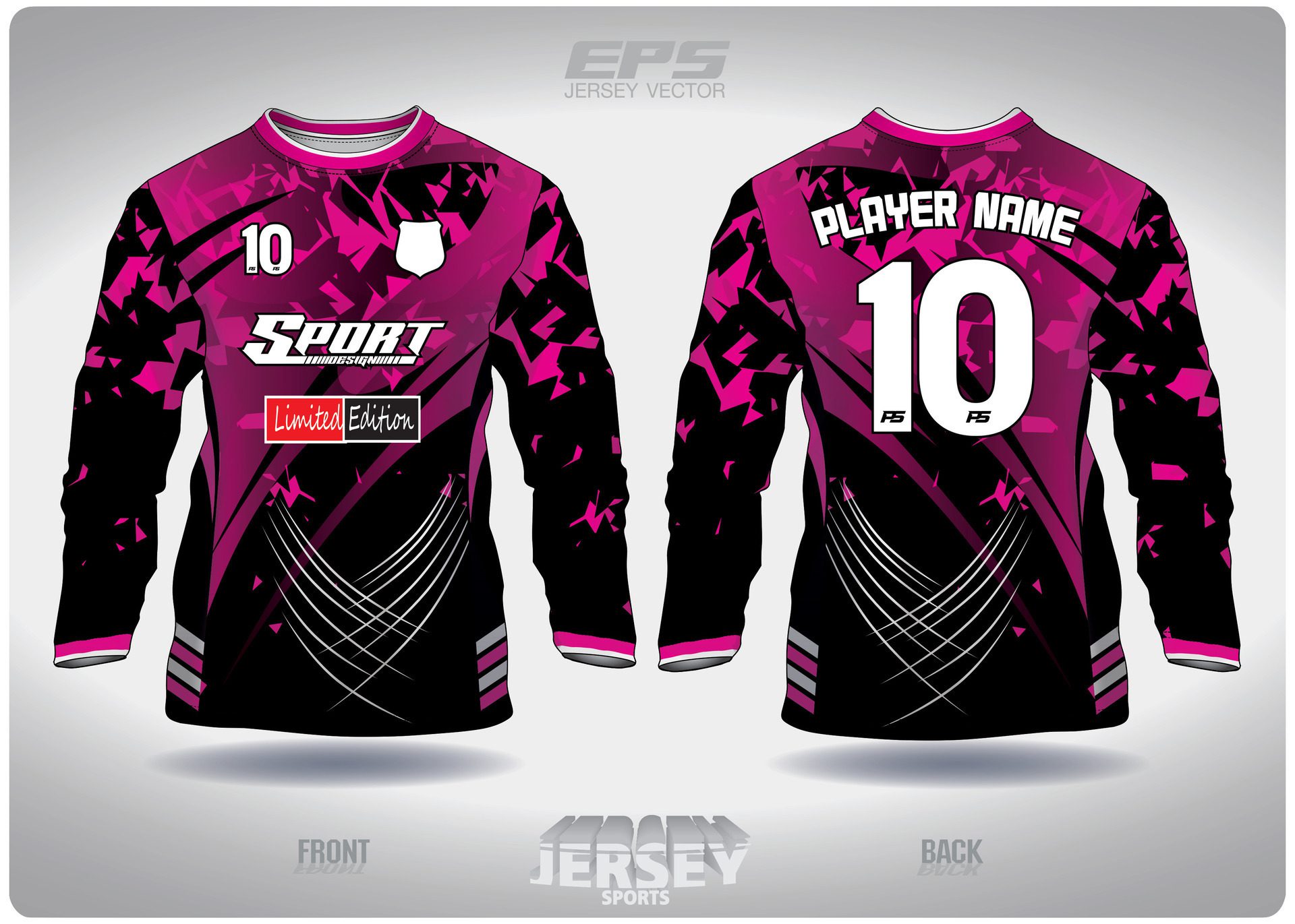 EPS jersey sports shirt .black pink ninja pattern design, illustration, textile background for round neck sports shirt long sleeves Free Vector