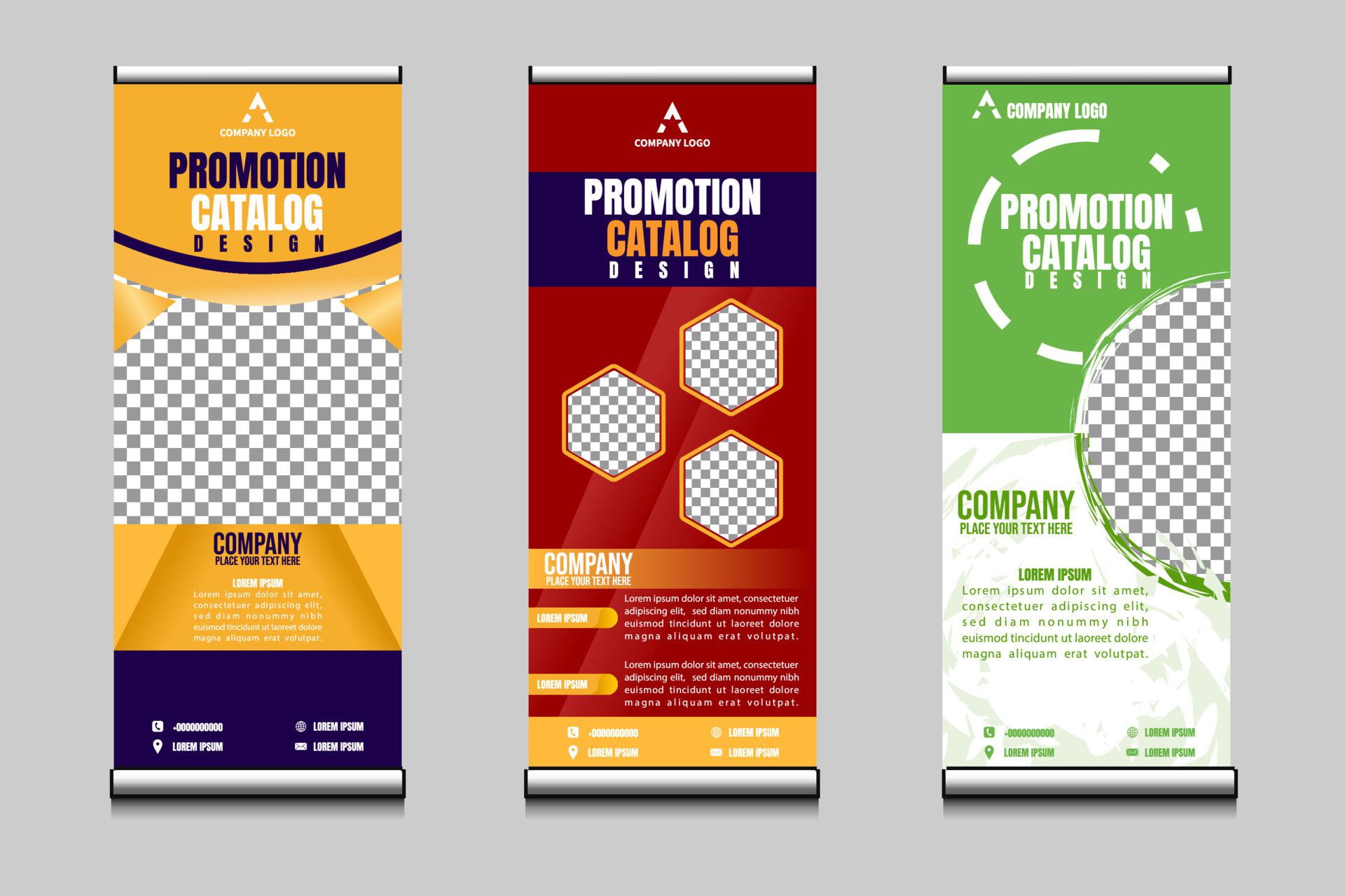 roll up banners with three different models and colors..suitable for company advertising Free Vector