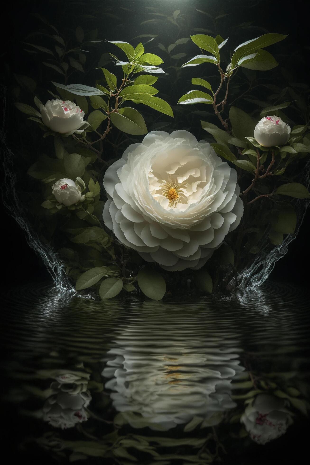 white flower sitting on top of a body of water. . Stock Free