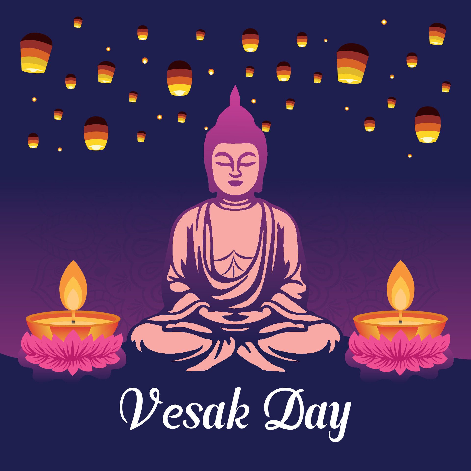 Flat vesak day illustration festival celebration social media post and vesak day Banner Free Vector