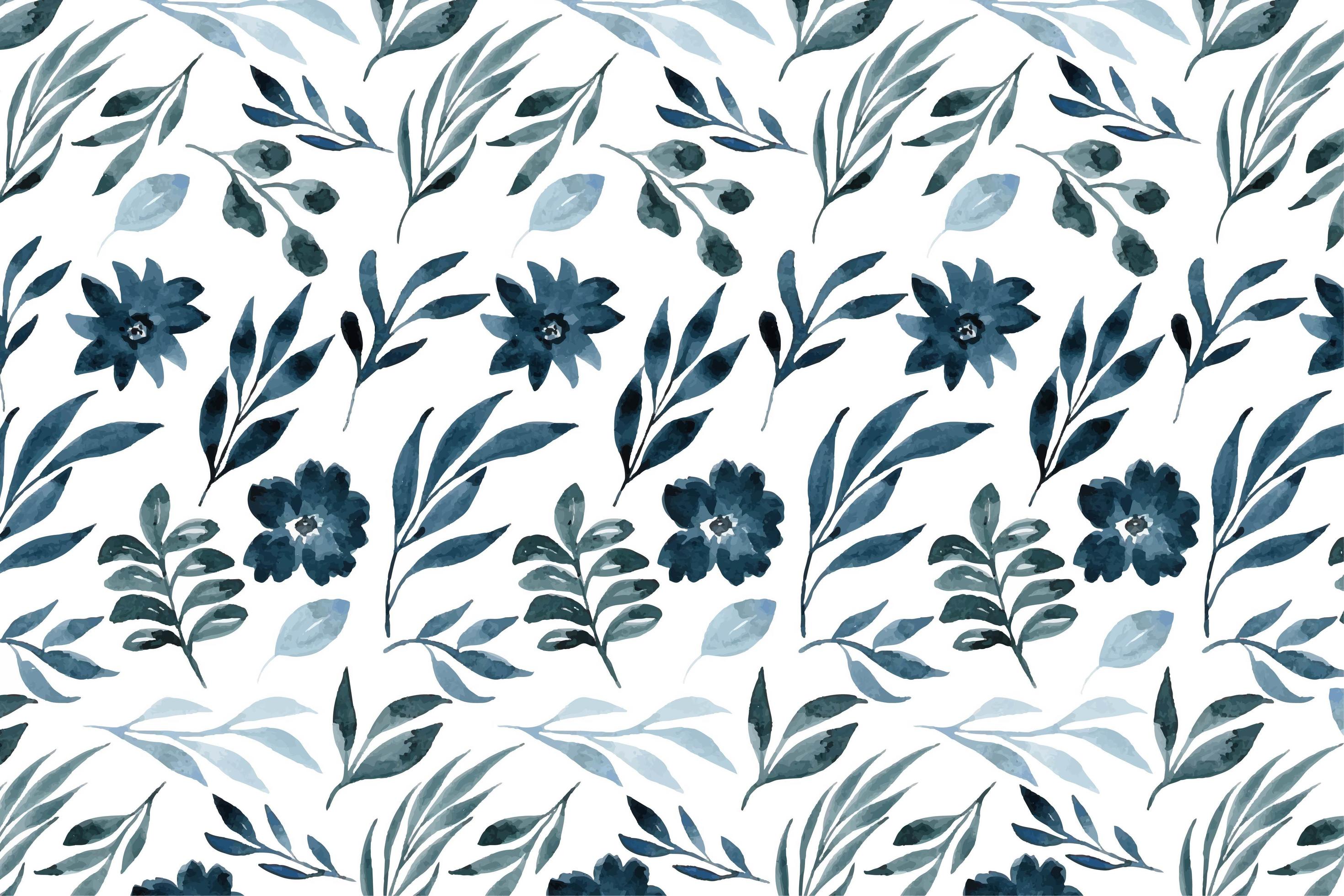 Flowers and leaves pattern in watercolor style Stock Free