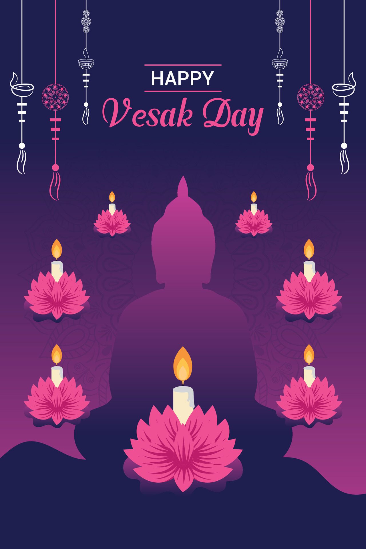 Flat vertical poster template for vesak day illustration festival celebration social media post and vesak day Banner Free Vector