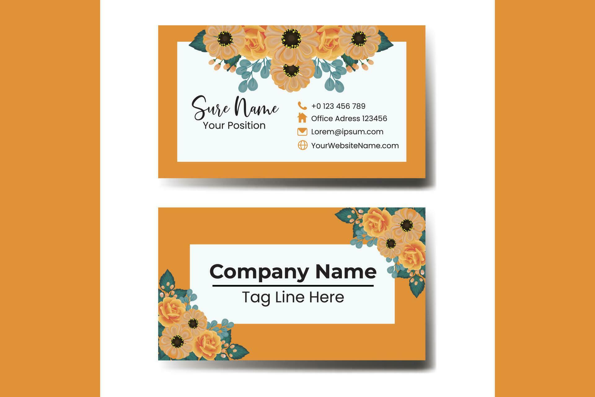 Business Card Template Orange Rose Flower Watercolor Stock Free