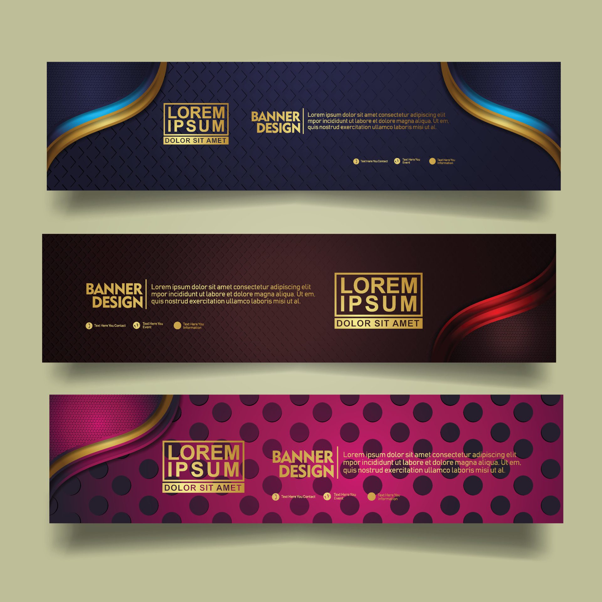 Set banner template design with luxury and elegant lines shape ornament effect on texture pattern background Free Vector