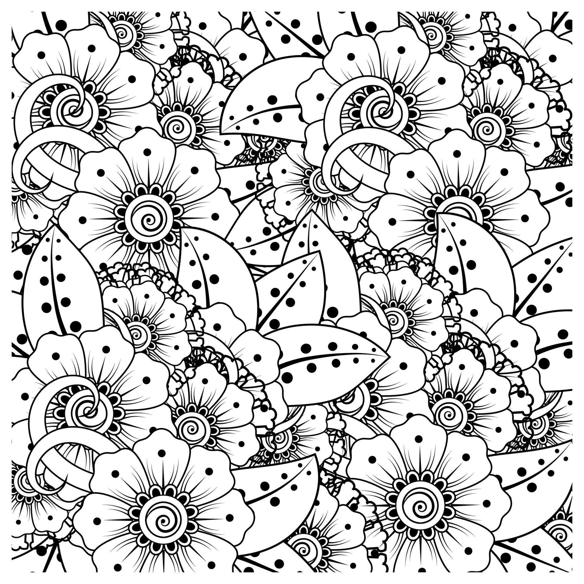 Flowers in black and white. Doodle art for coloring book Stock Free