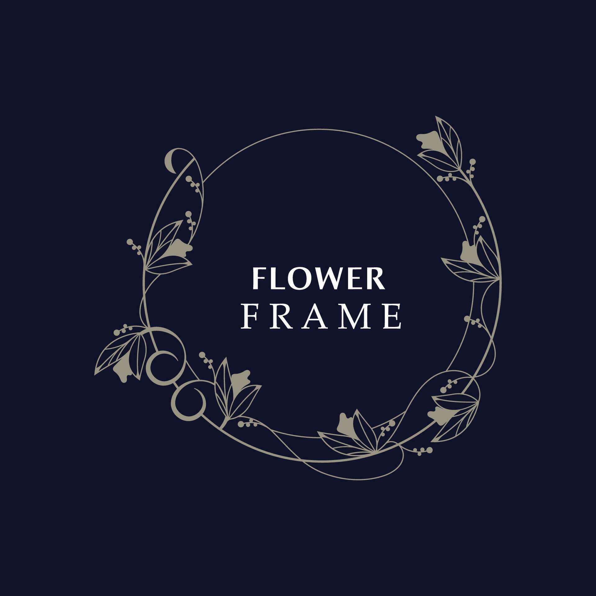 Floral frame flower round shape emblem logotype isolated on white background, leaves luxury linear logo circle style boutique Stock Free