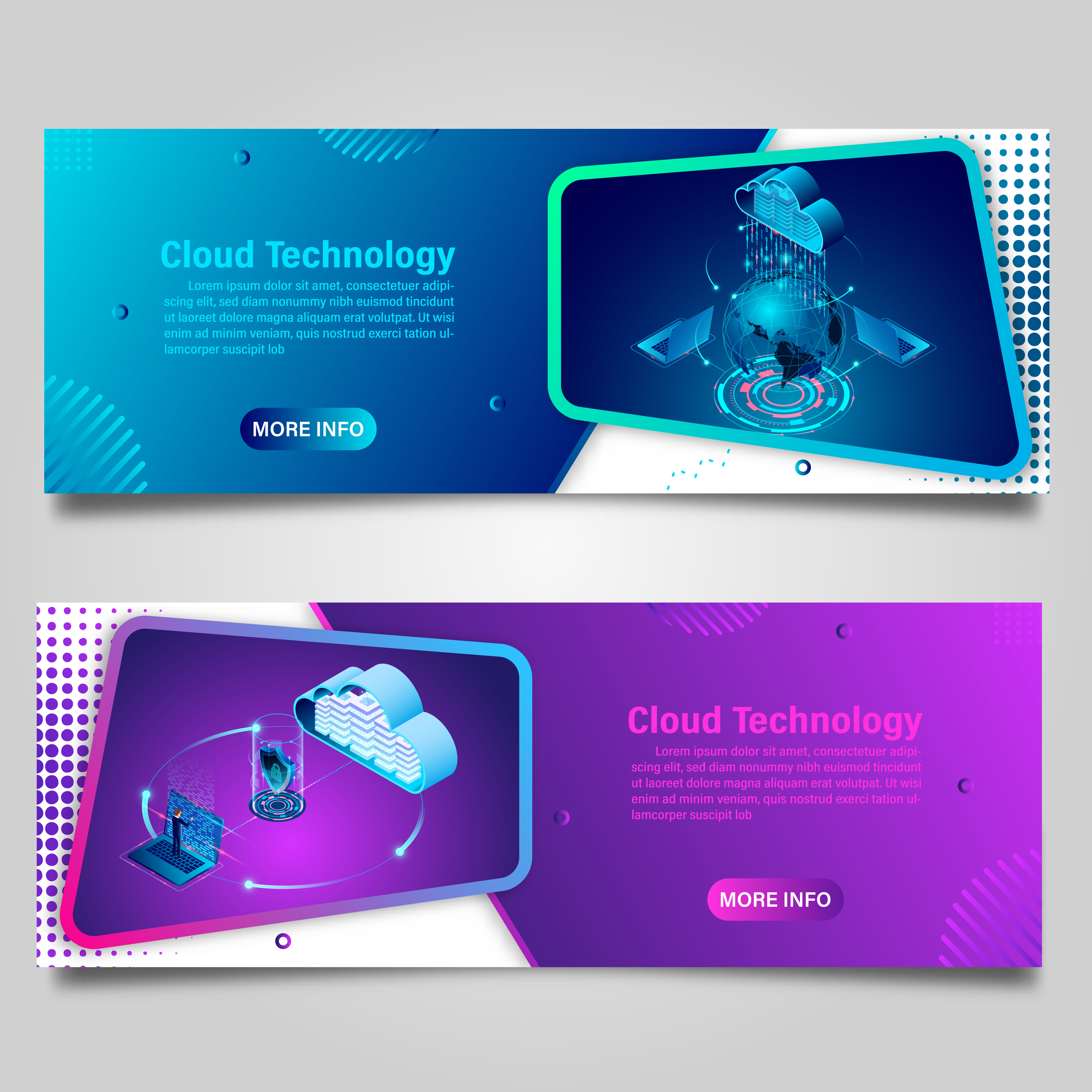 
									Cloud computing technology banner set Free Vector