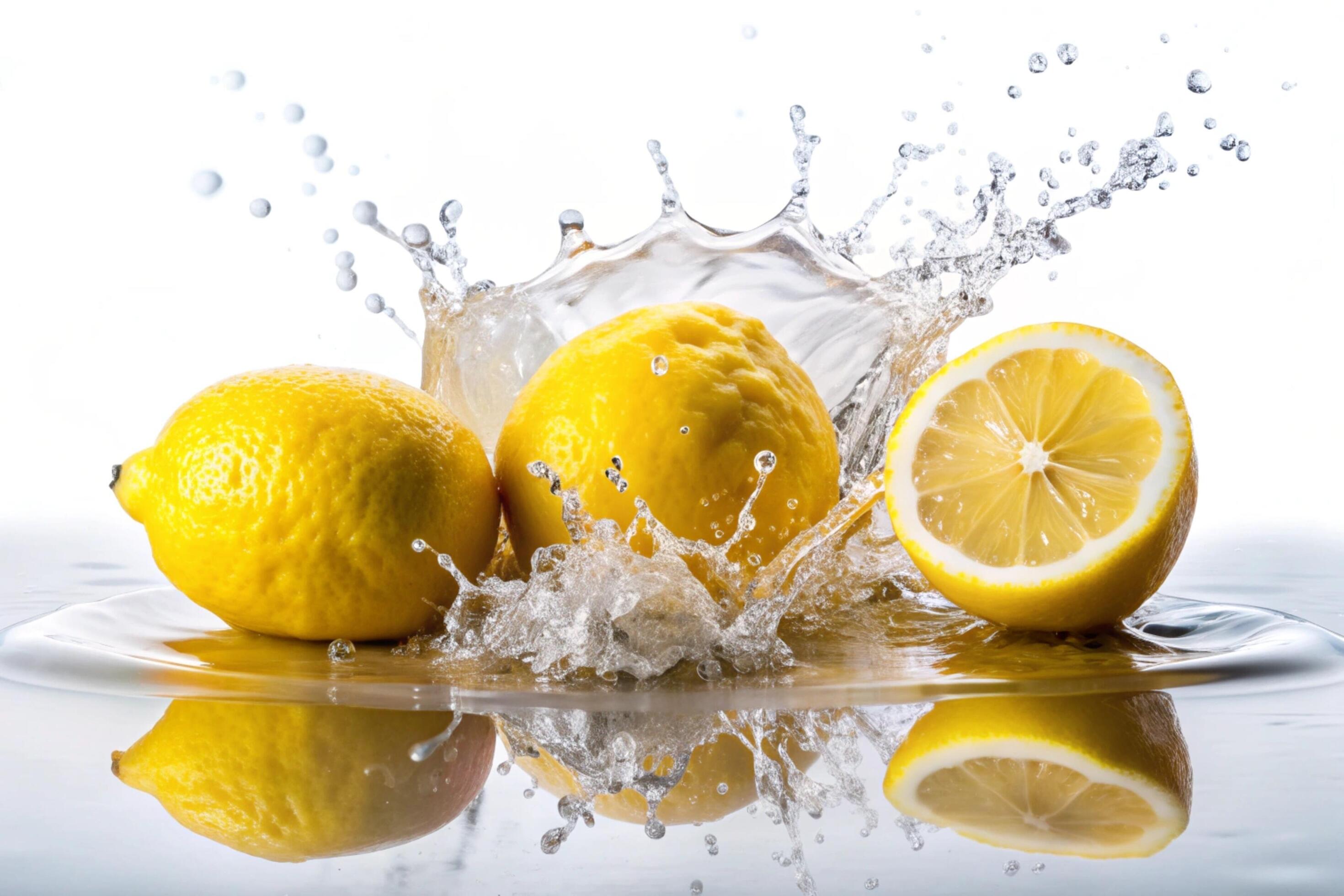 Lemon splashes on white background Stock Free