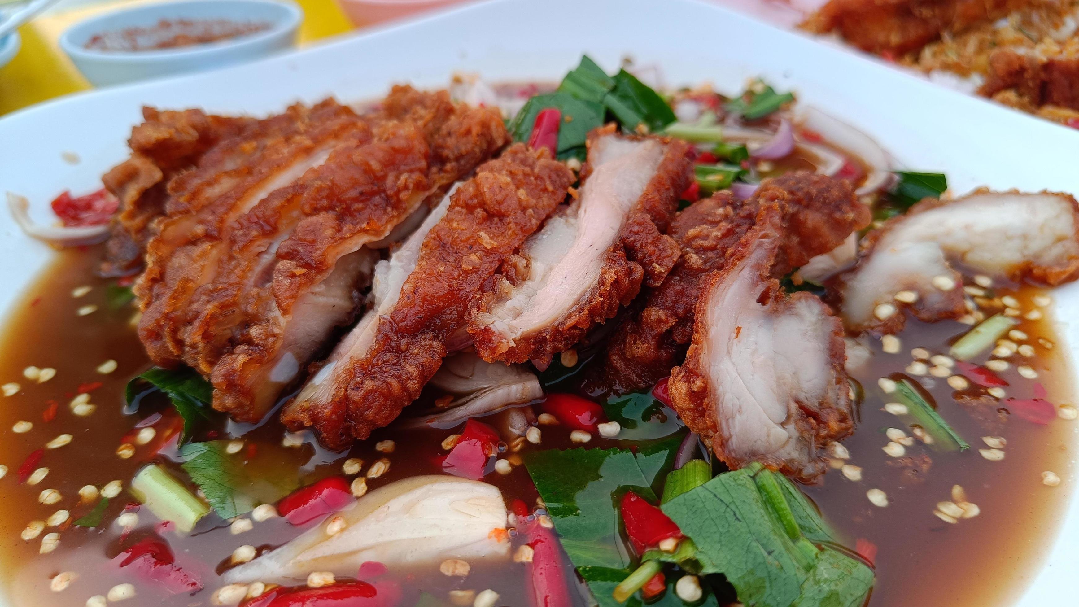 Spicy Fried Chicken Salad with Isaan Thai Food Stock Free