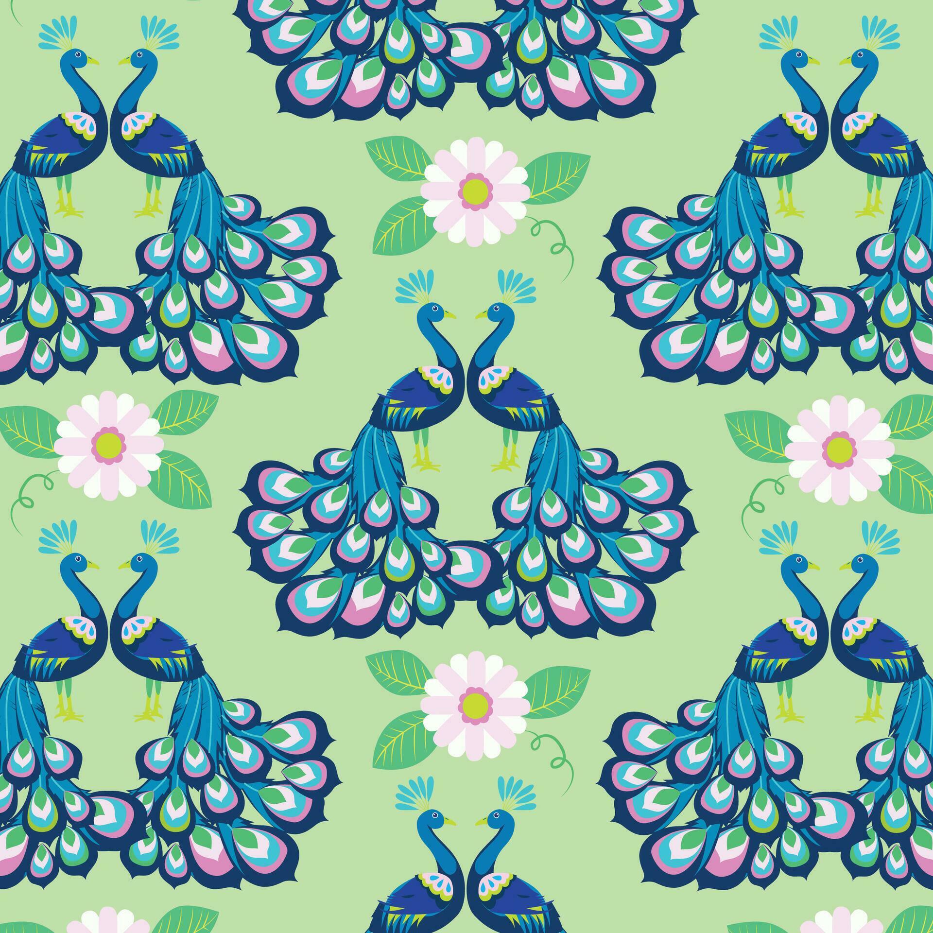 pattern of stylized Peacock and flowers in warm colors. Stock Free