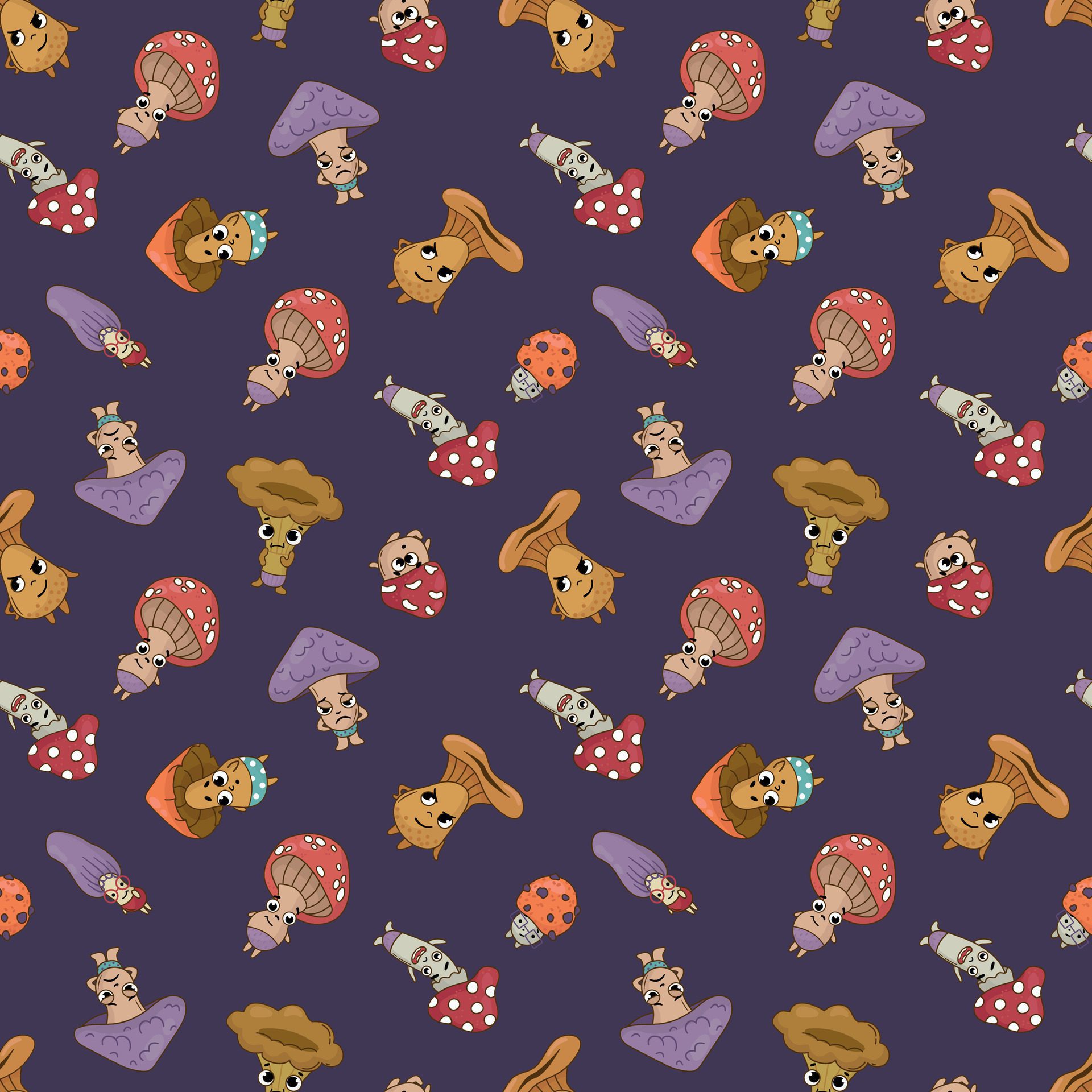 Seamless pattern with mushroom characters. Design for fabric, textile, wallpaper, packaging Free Vector