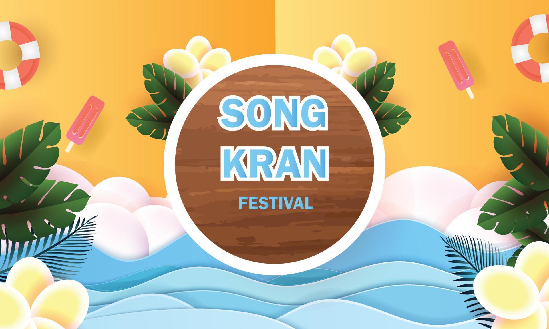 happy songkran festival in thailand sale poster vecter flower on sumer april template concept Stock Free