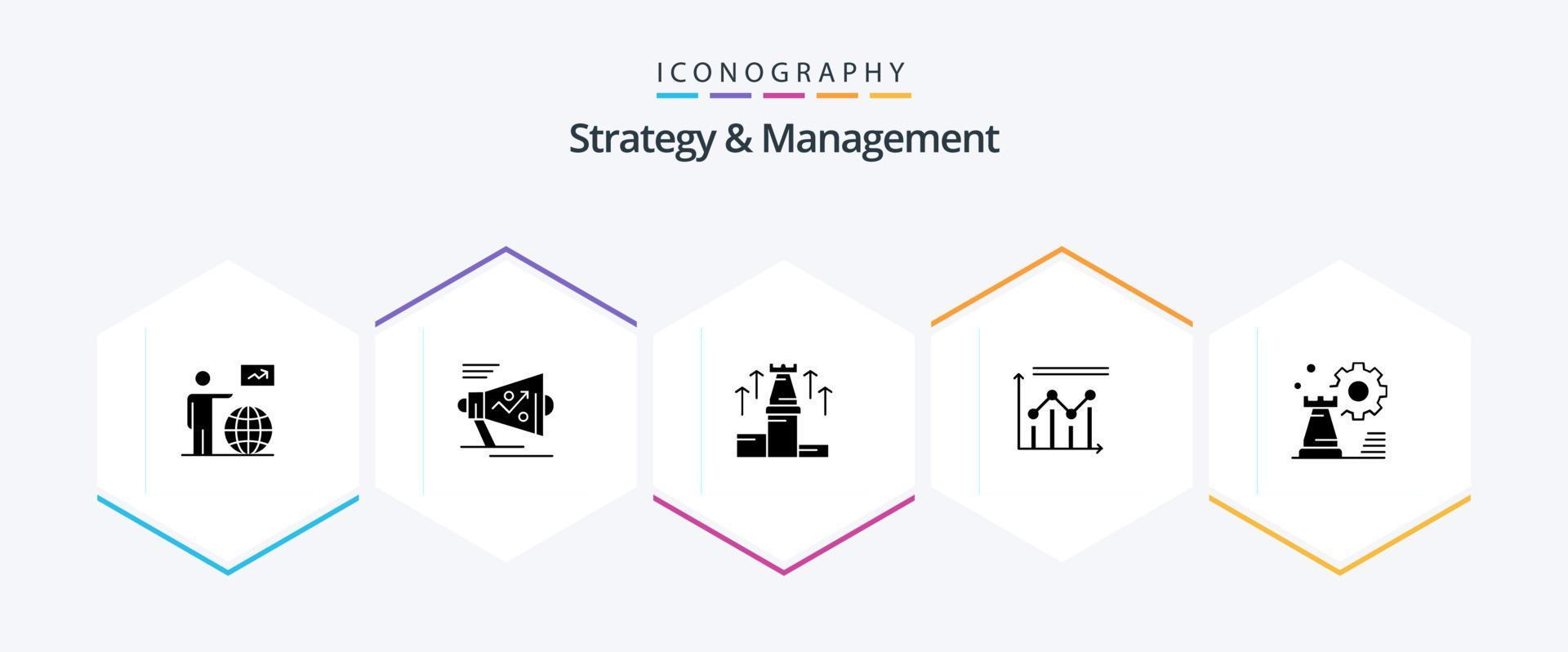 Strategy And Management 25 Glyph icon pack including graph. analytics. strategy. arrow. fort Stock Free