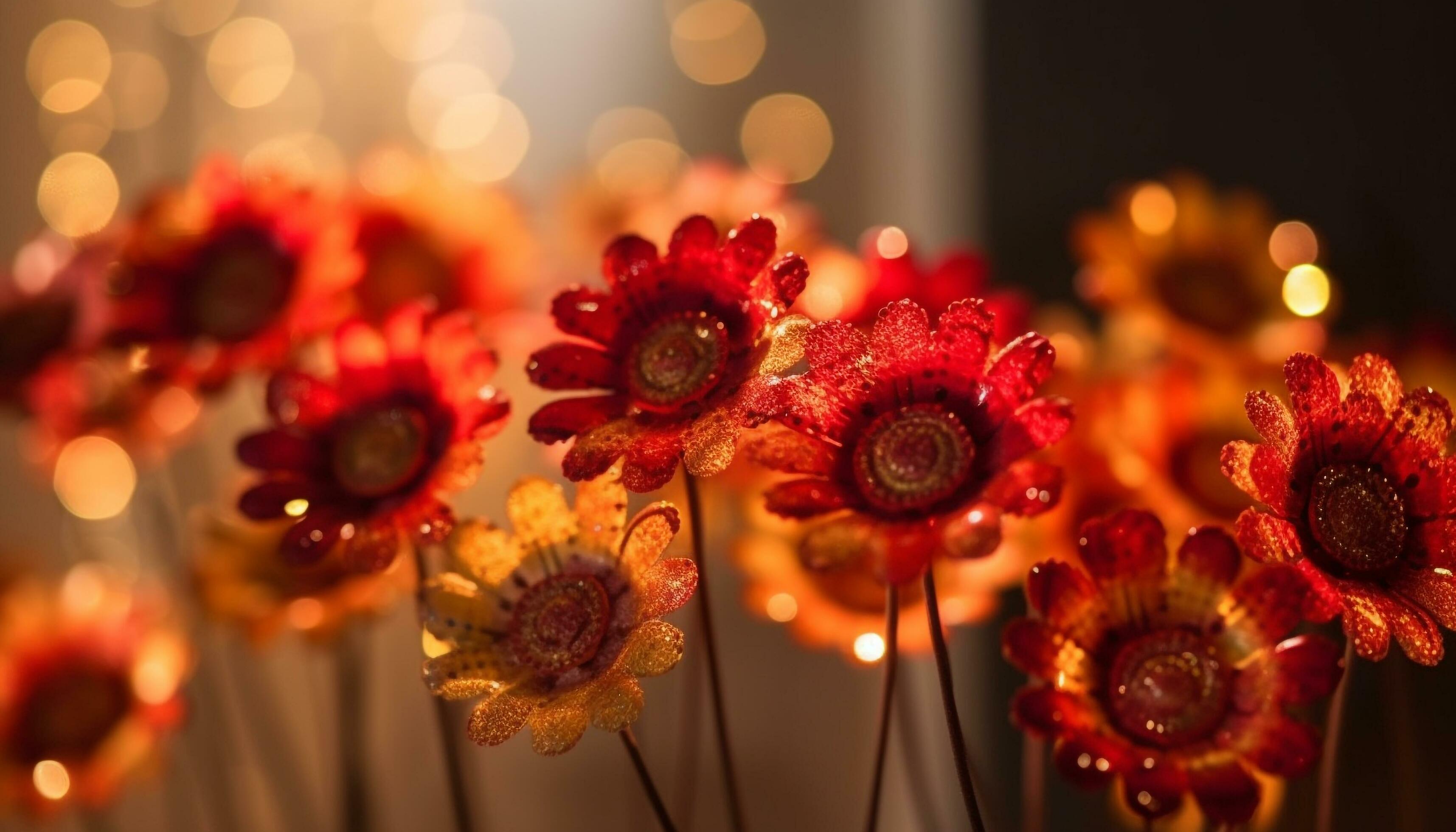 The glowing flower head illuminated the ornate Christmas decoration generated by AI Stock Free