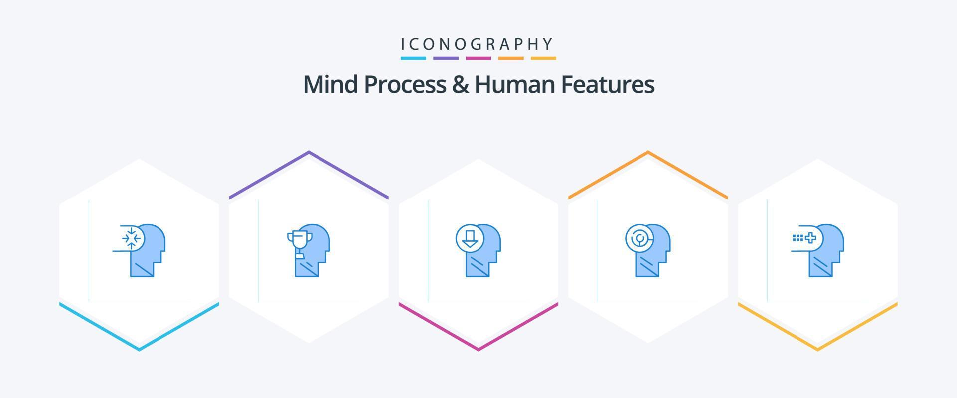 Mind Process And Human Features 25 Blue icon pack including health. mind. arrow. games. down Stock Free