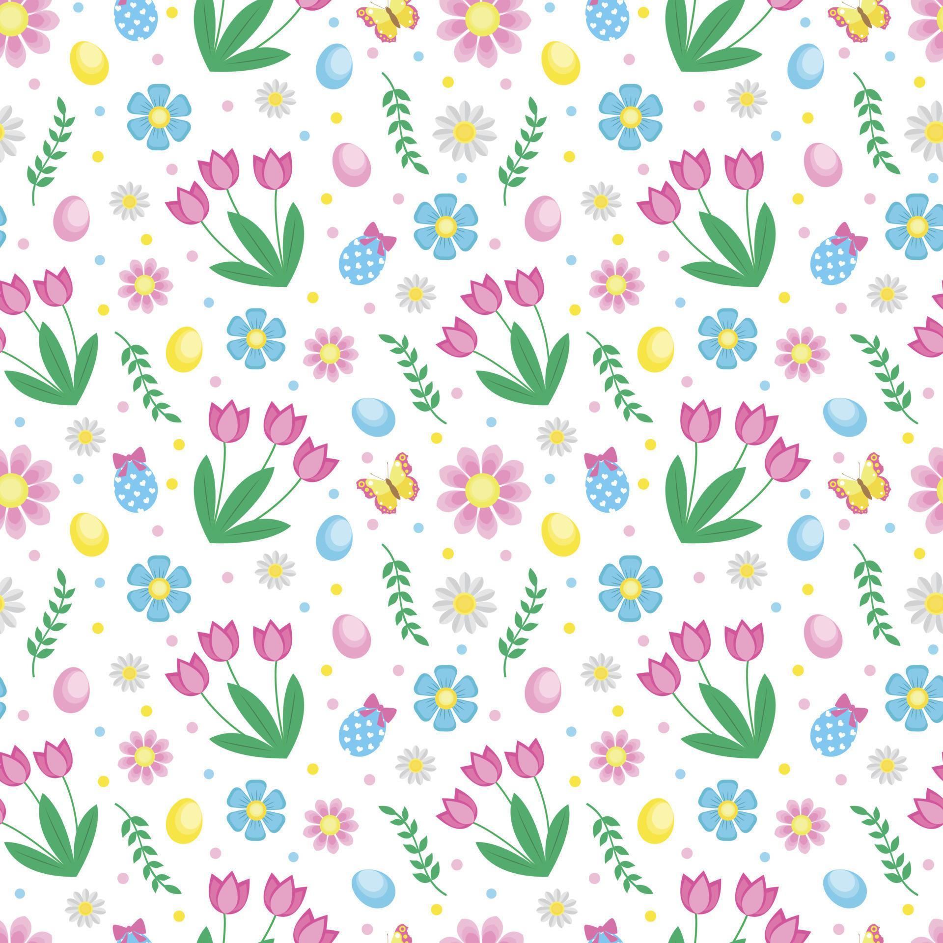 Easter seamless pattern with flowers, butterflies Stock Free