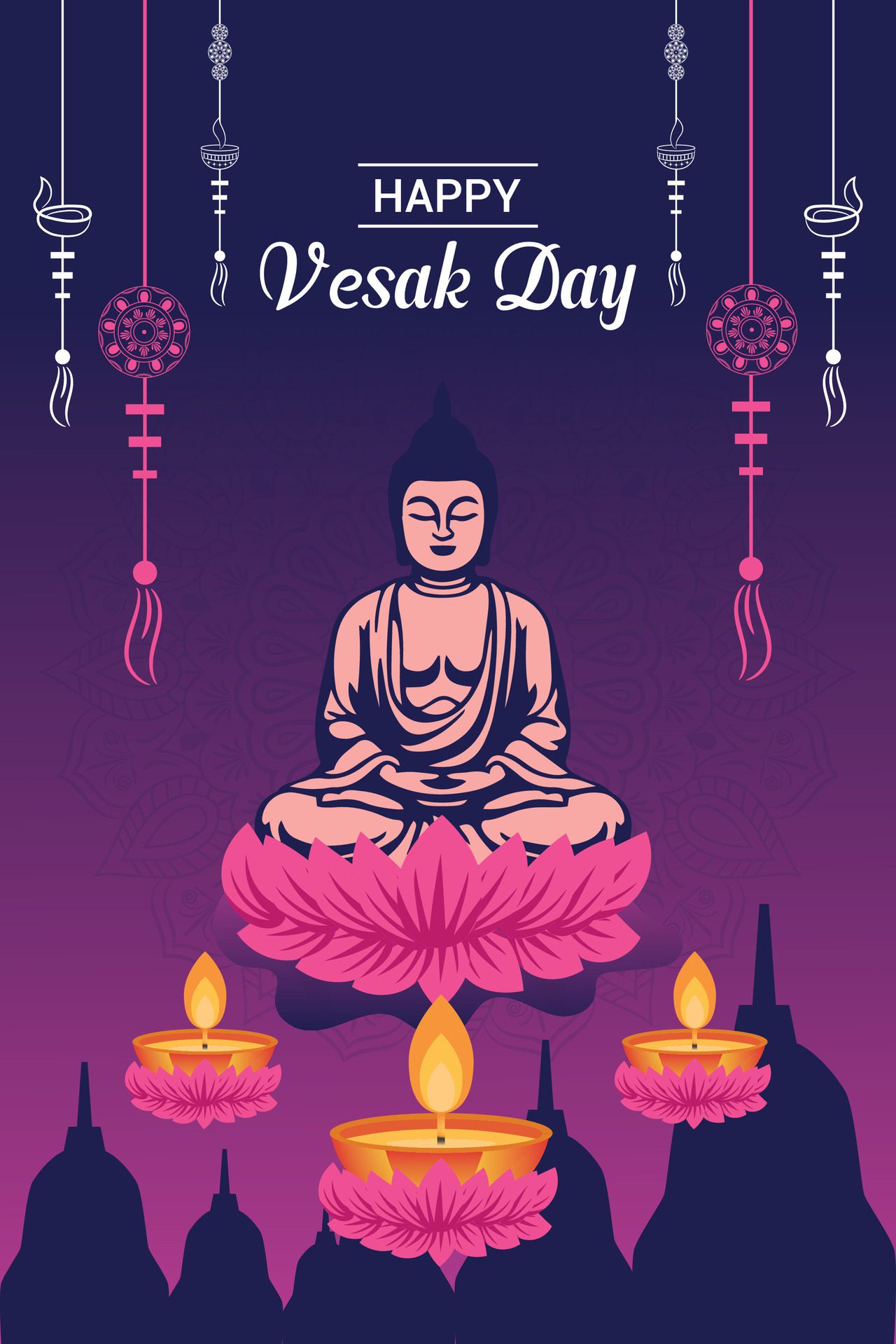 Flat vertical poster template for vesak day illustration festival celebration social media post and vesak day Banner Free Vector