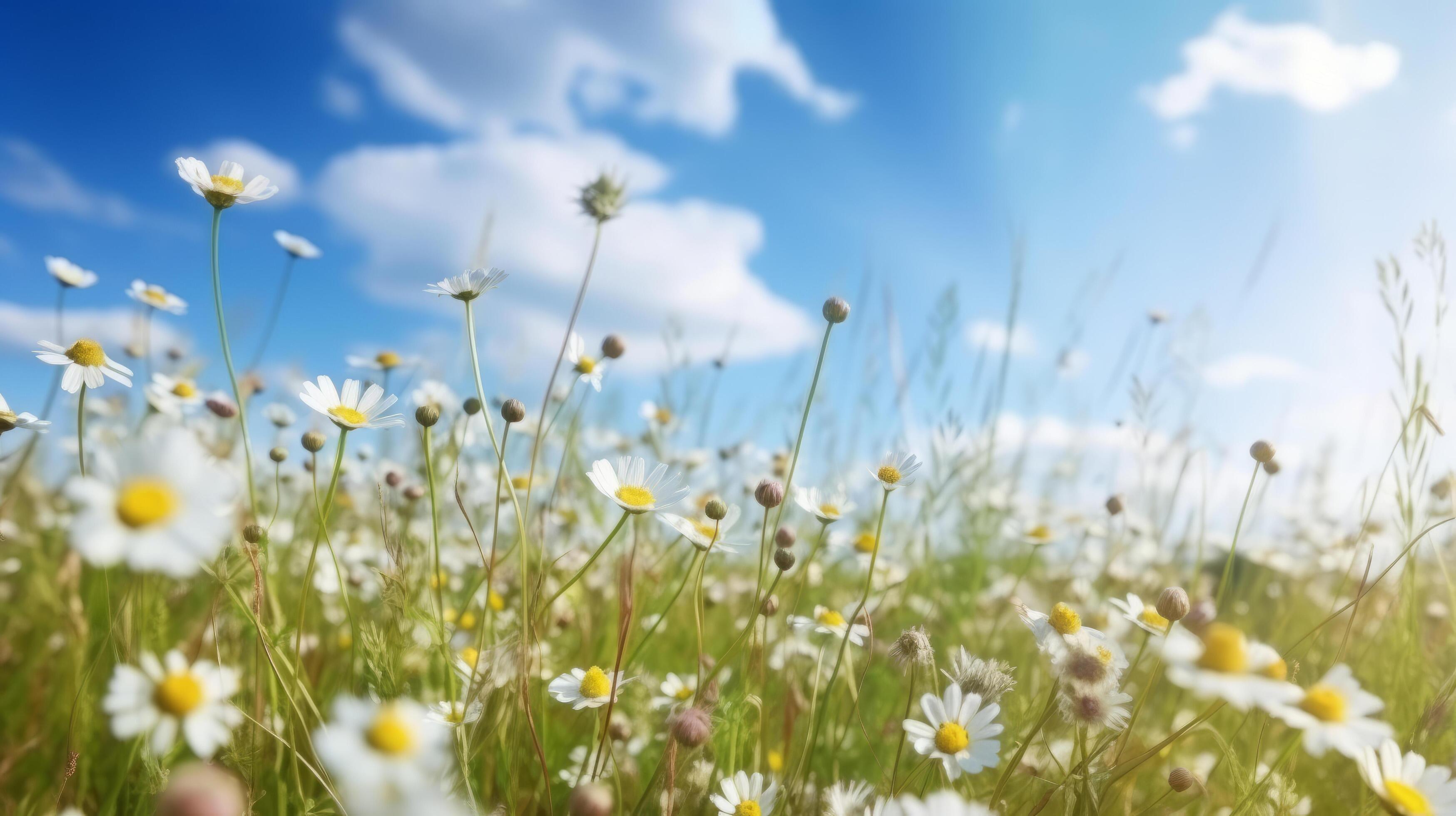 Summer field with daisy flowers. Illustration Stock Free