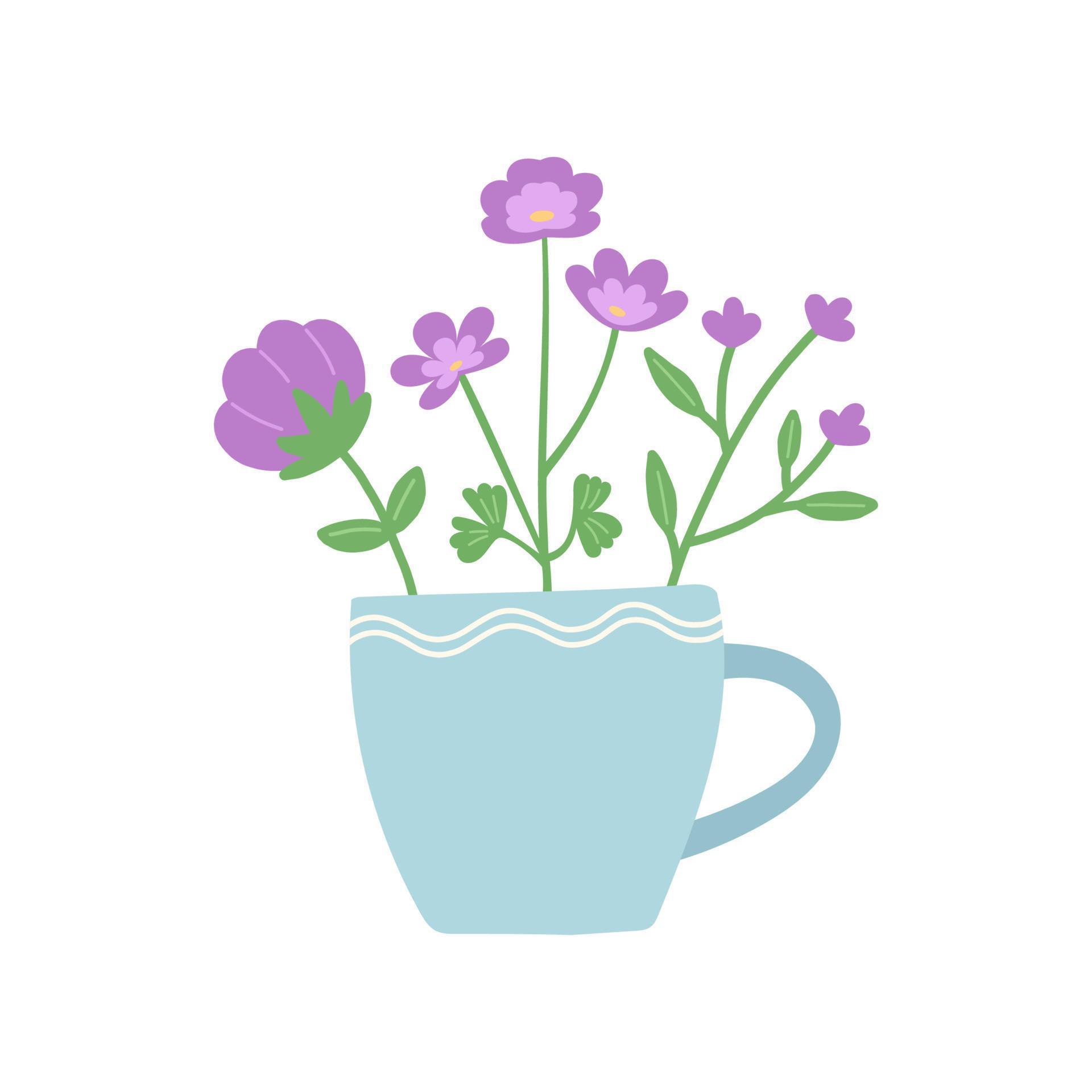 Flower in beautiful cup, flat design vector illustration Stock Free