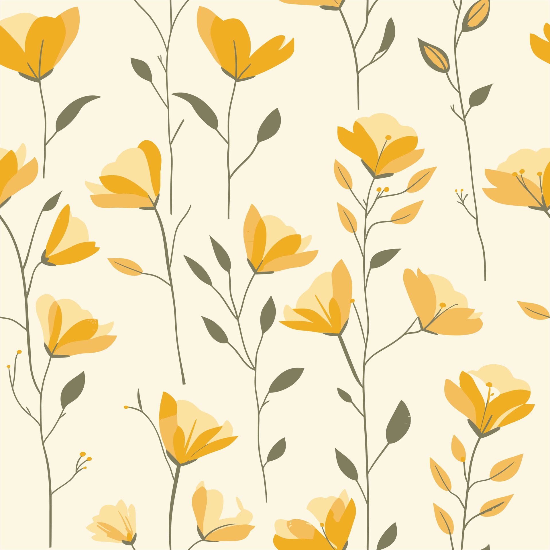 leaf and flower pattern with cream background Free Vector