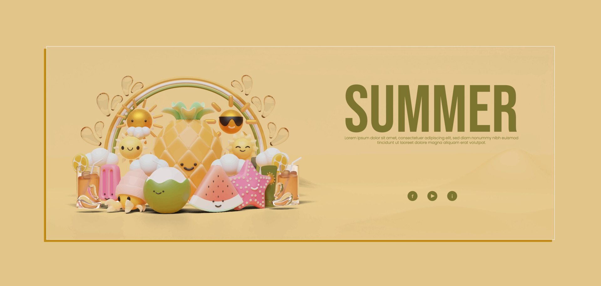 Summer Banner Template With Pineapple Illustration Free Vector