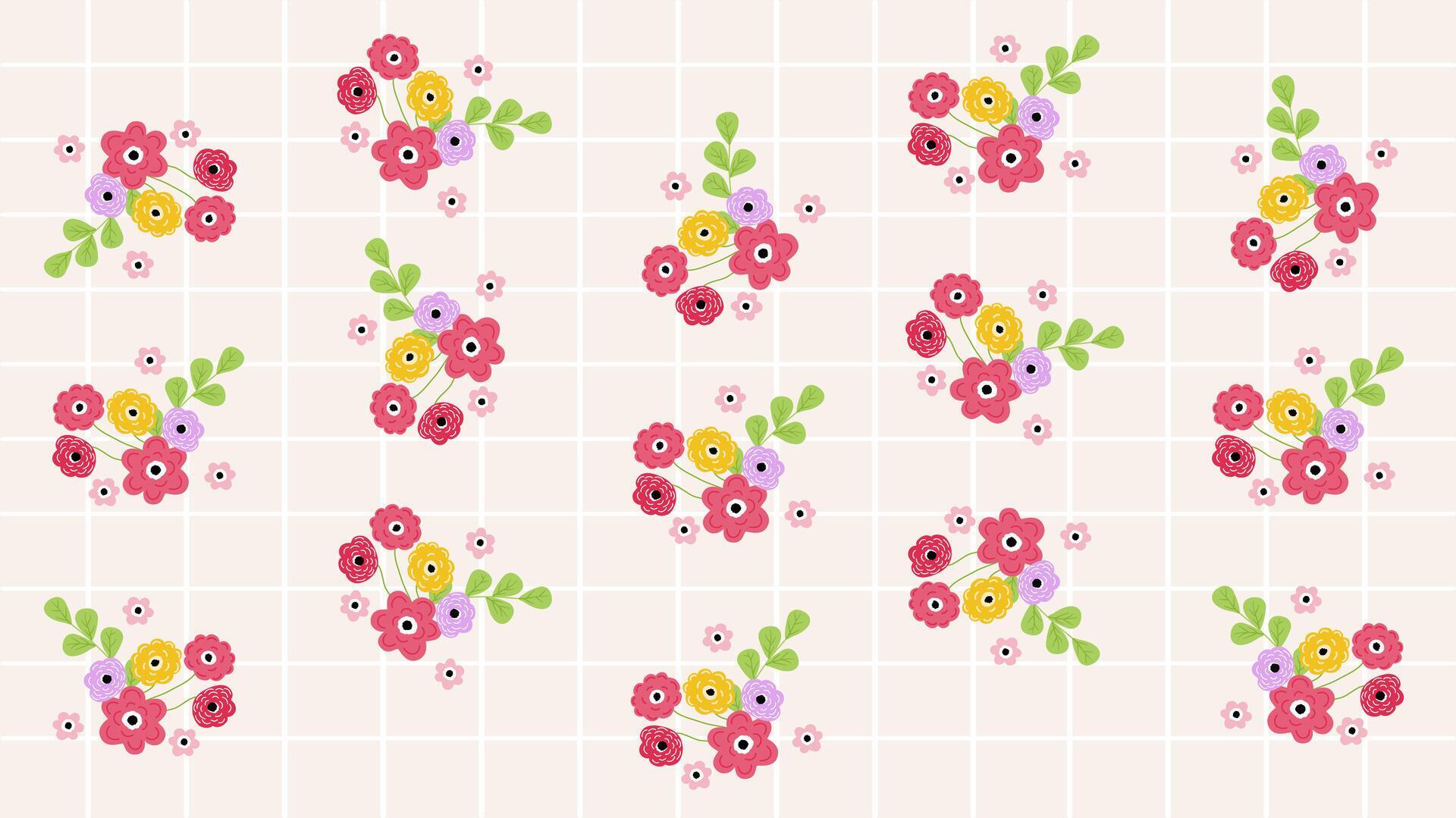 Colorful small flowers pattern background on peach color for textile, fabric, wallpaper Stock Free