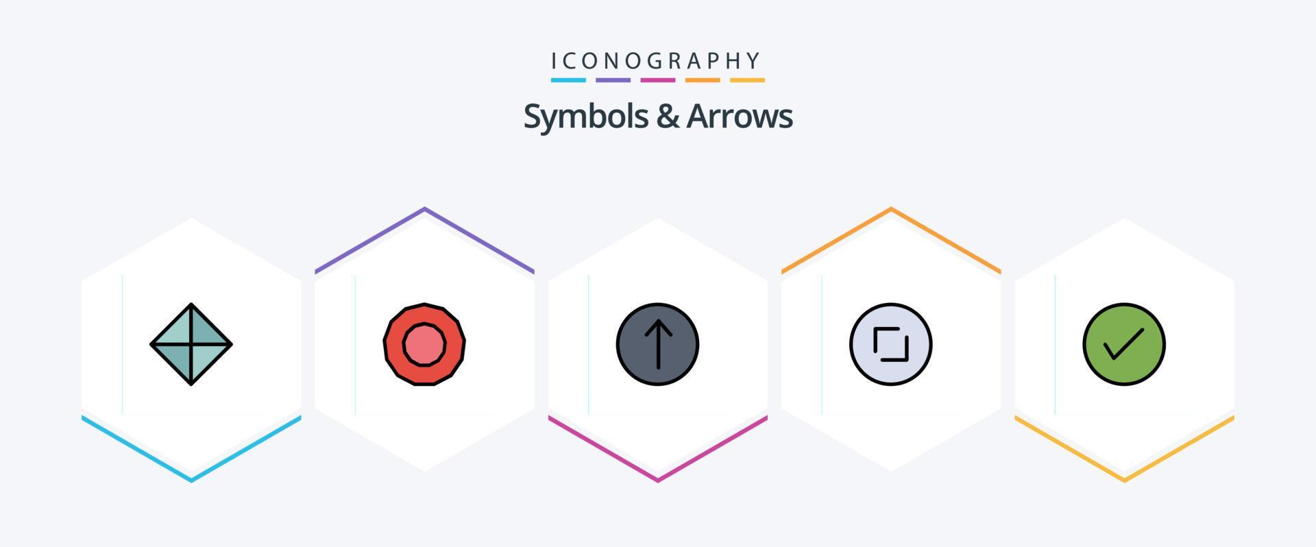 Symbols and Arrows 25 FilledLine icon pack including tick. check. up. arrows. zoom Stock Free