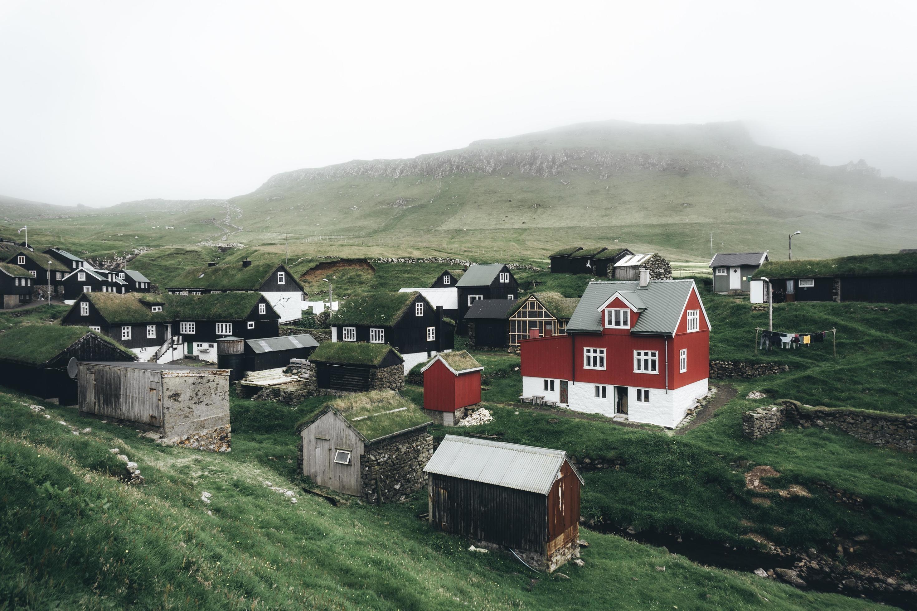 Houses on hill in the Faroe Islands Stock Free