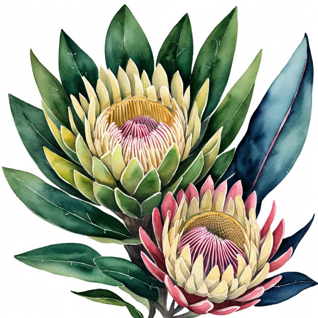 King protea flower watercolour by @ai_generated