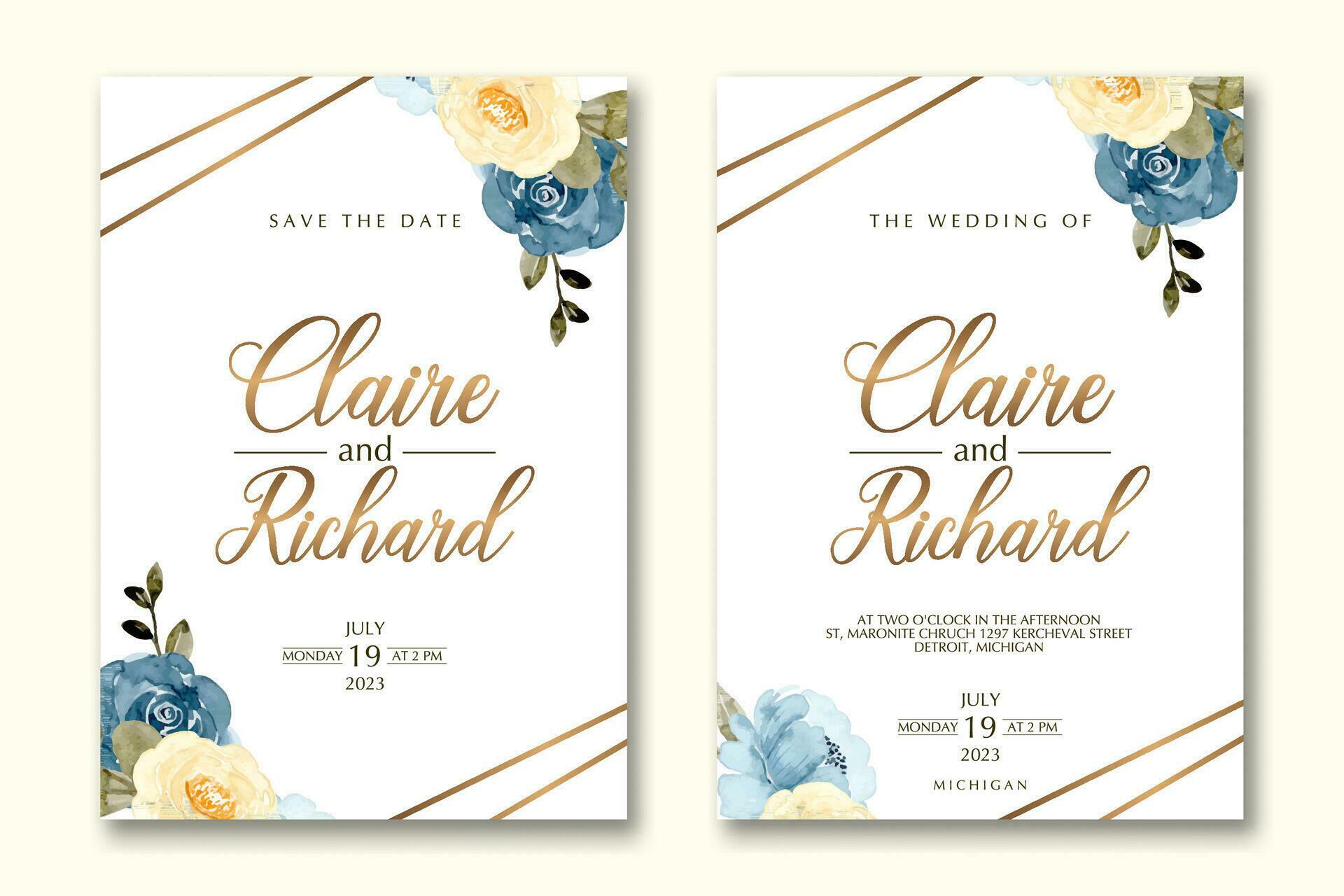 Wedding invitation template with flower Stock Free