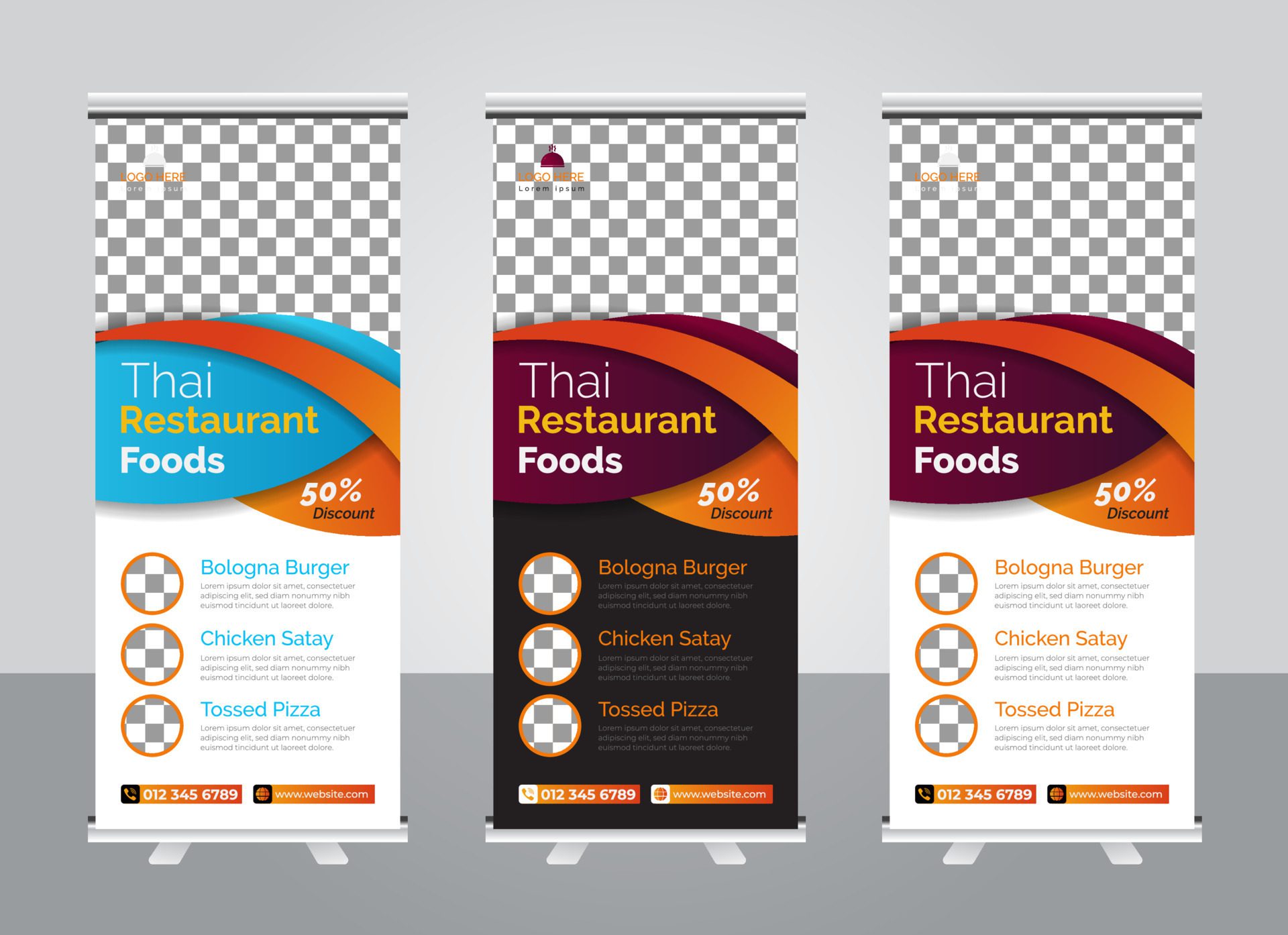 Restaurant roll up banner design template Free Vector