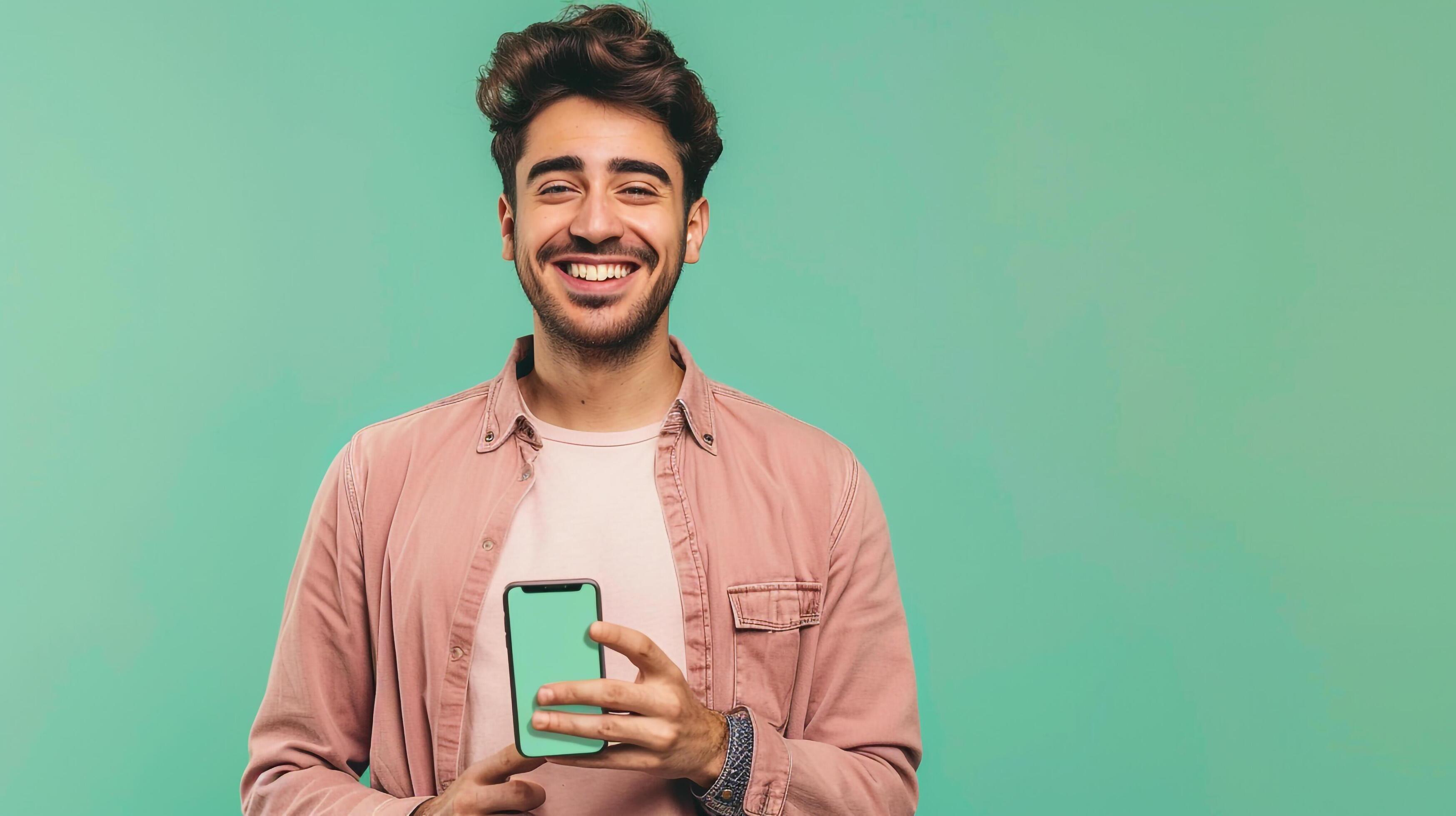 Man holding cellphone up close Stock Free