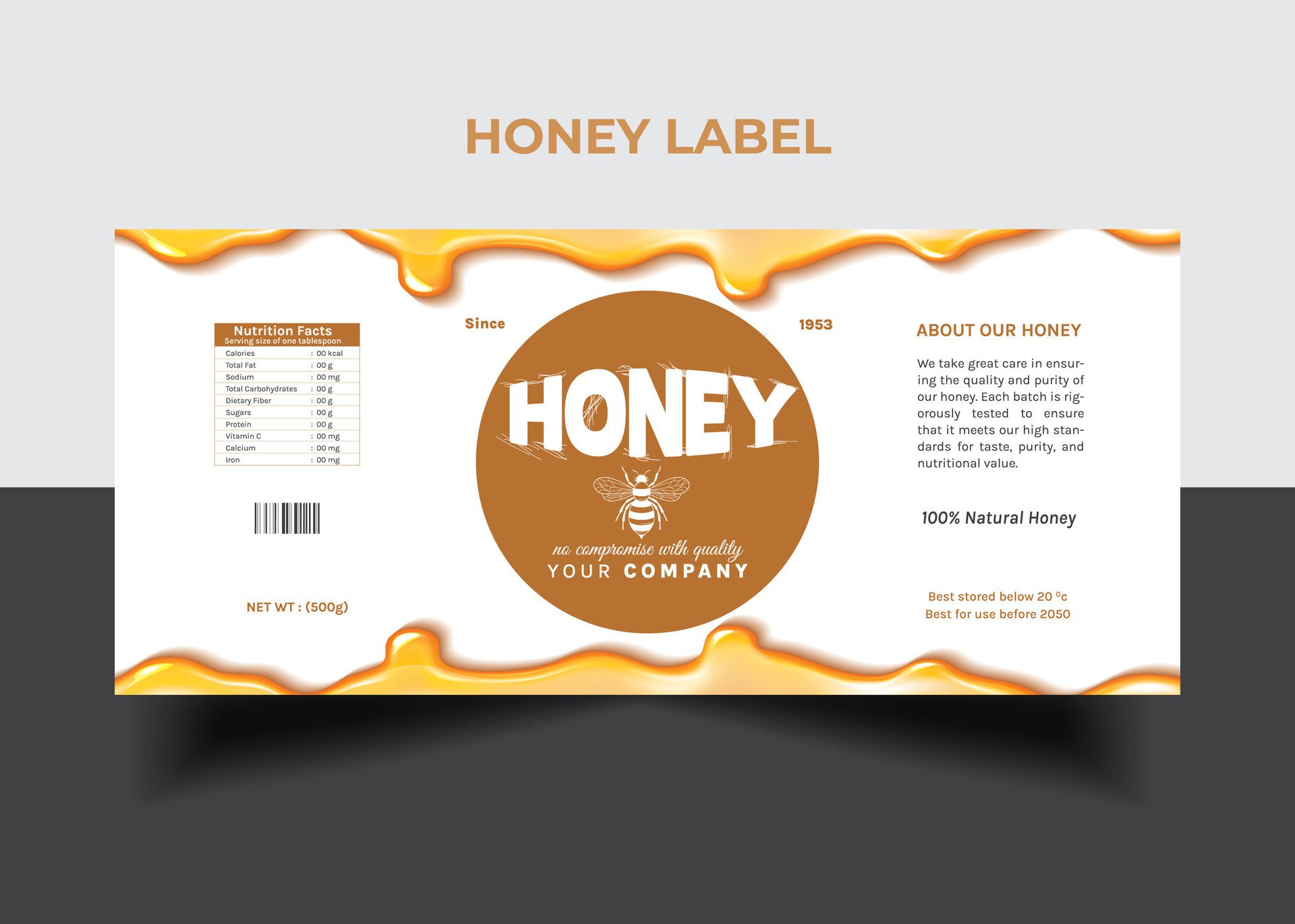 Honey Label Pure honey ads banner design Free Vector