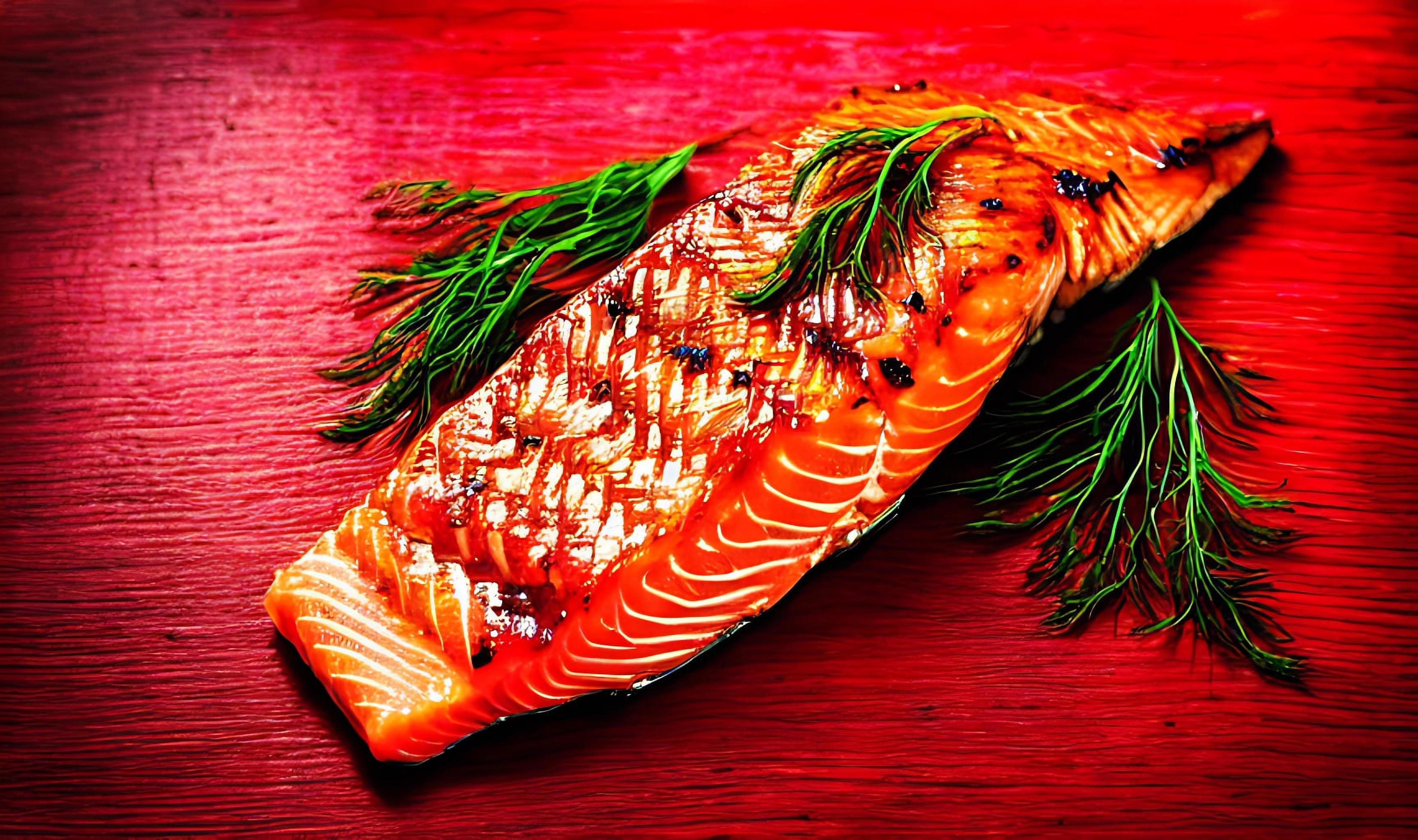 Grilled salmon. Healthy food baked salmon. Hot fish dish. Stock Free