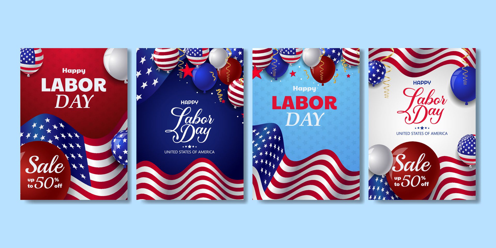 set of happy labor day poster for social media story, card, banner, background Free Vector