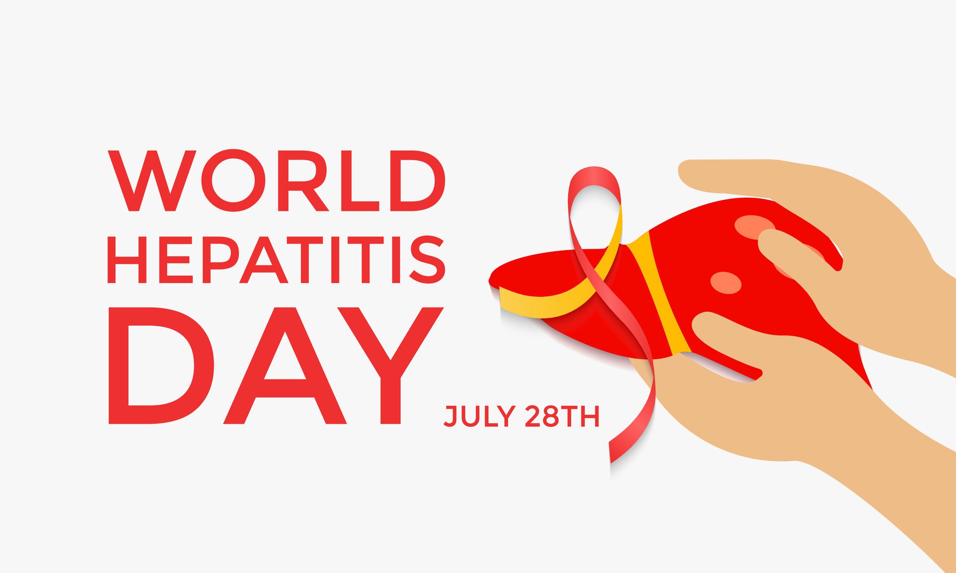 illustration of World Hepatitis Day ,July 28. Hand with liver and ribbon design illustration. Banner poster, flyer and background design. Free Vector