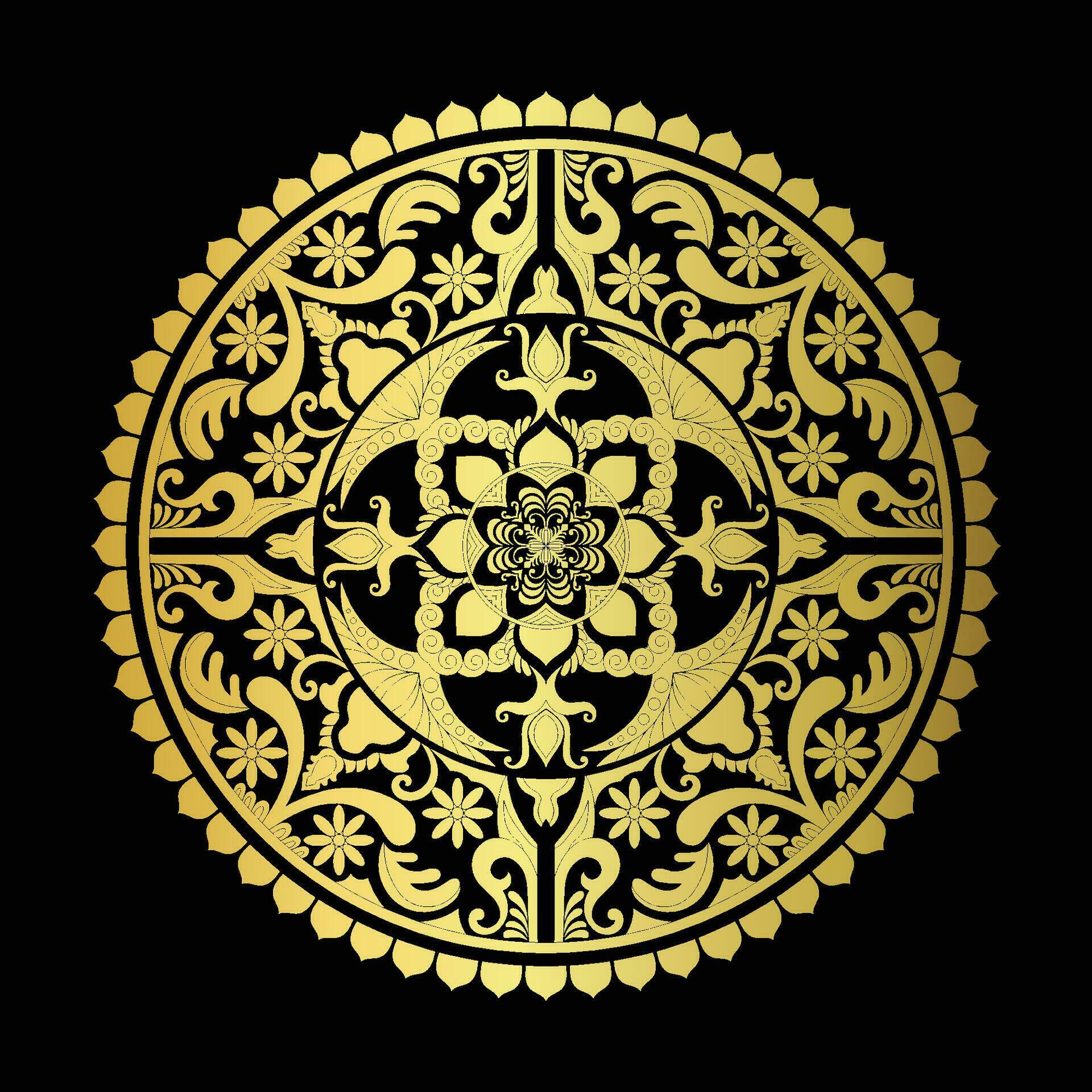 Golden mandala, circular shape, golden scroll flowers. Stock Free and Free SVG