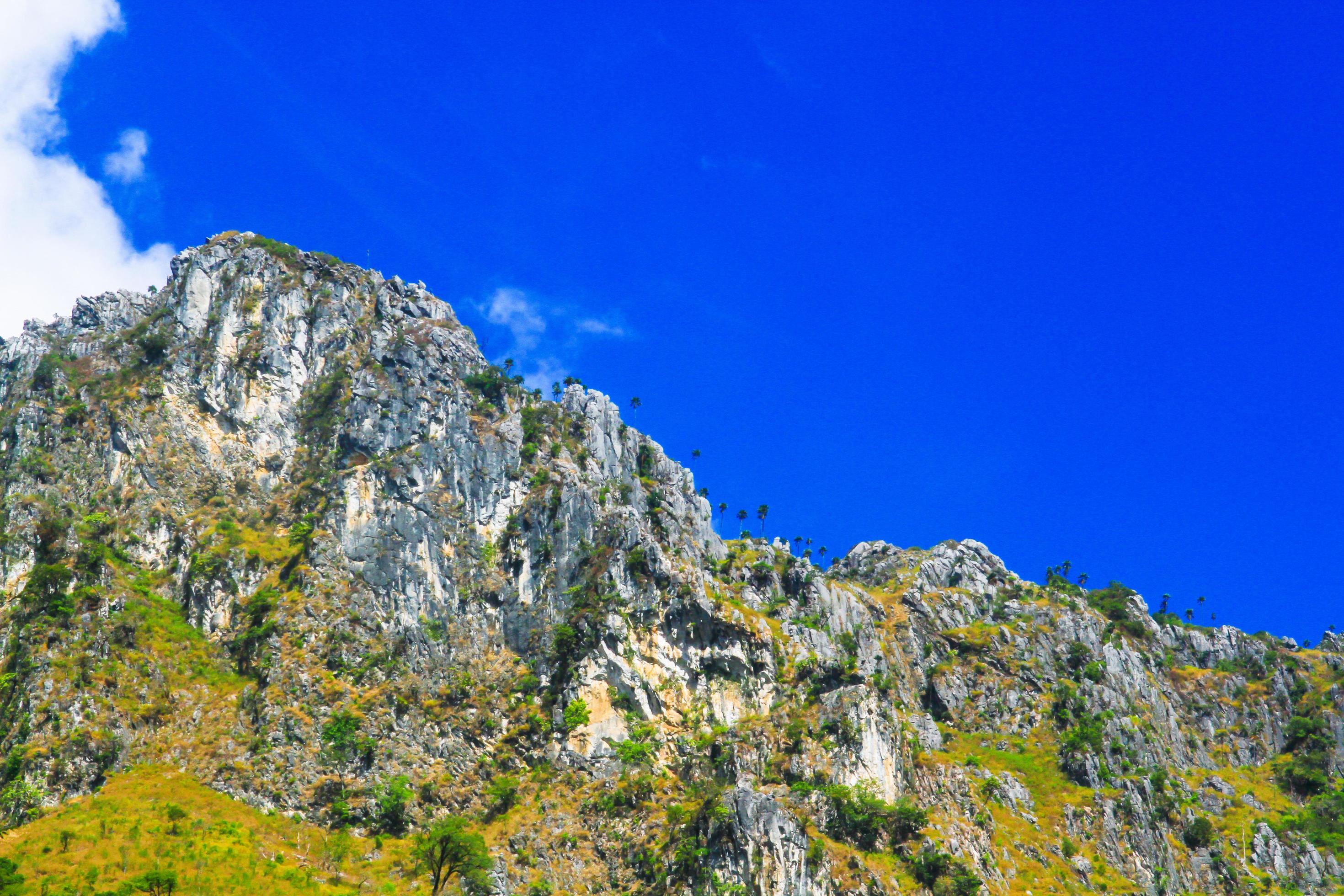 Beautiful Landscape of rocky Limestone Mountain and green forest with blu sky at Chiang doa national park in Chiangmai, Thailand Stock Free