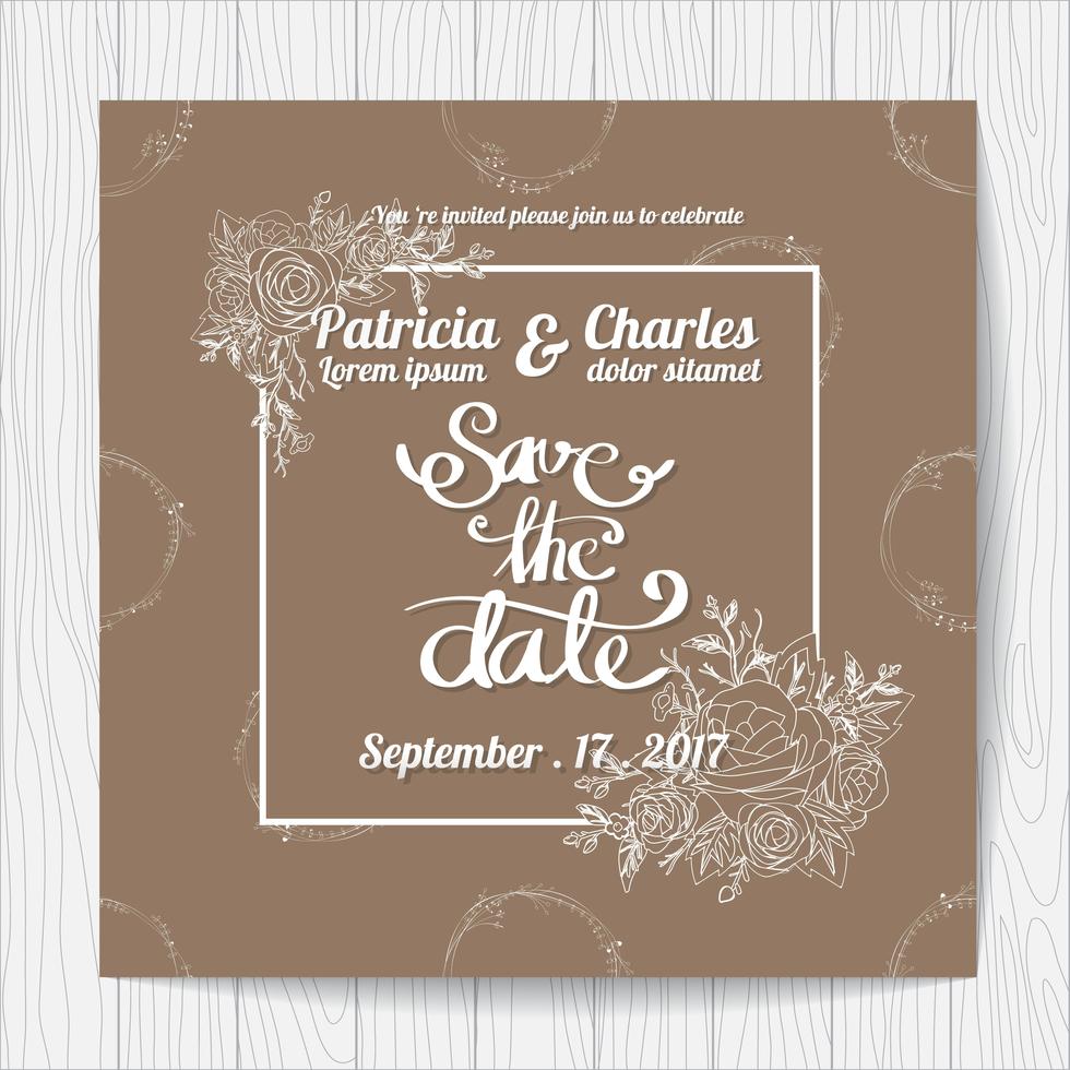 Wedding invitation with frame and flowers Stock Free