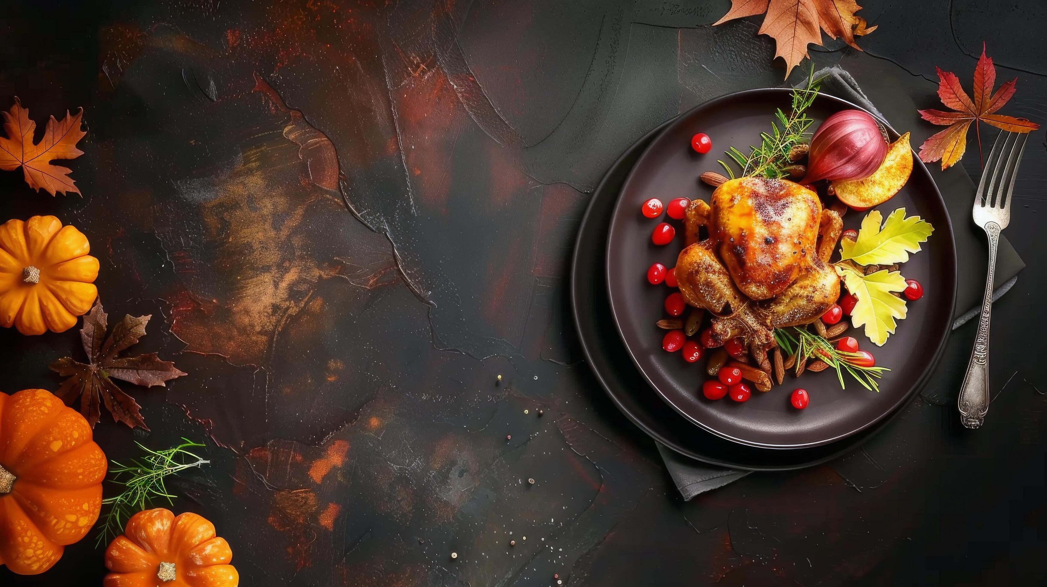 Autumnal Food and Leaves on Dark Background Stock Free