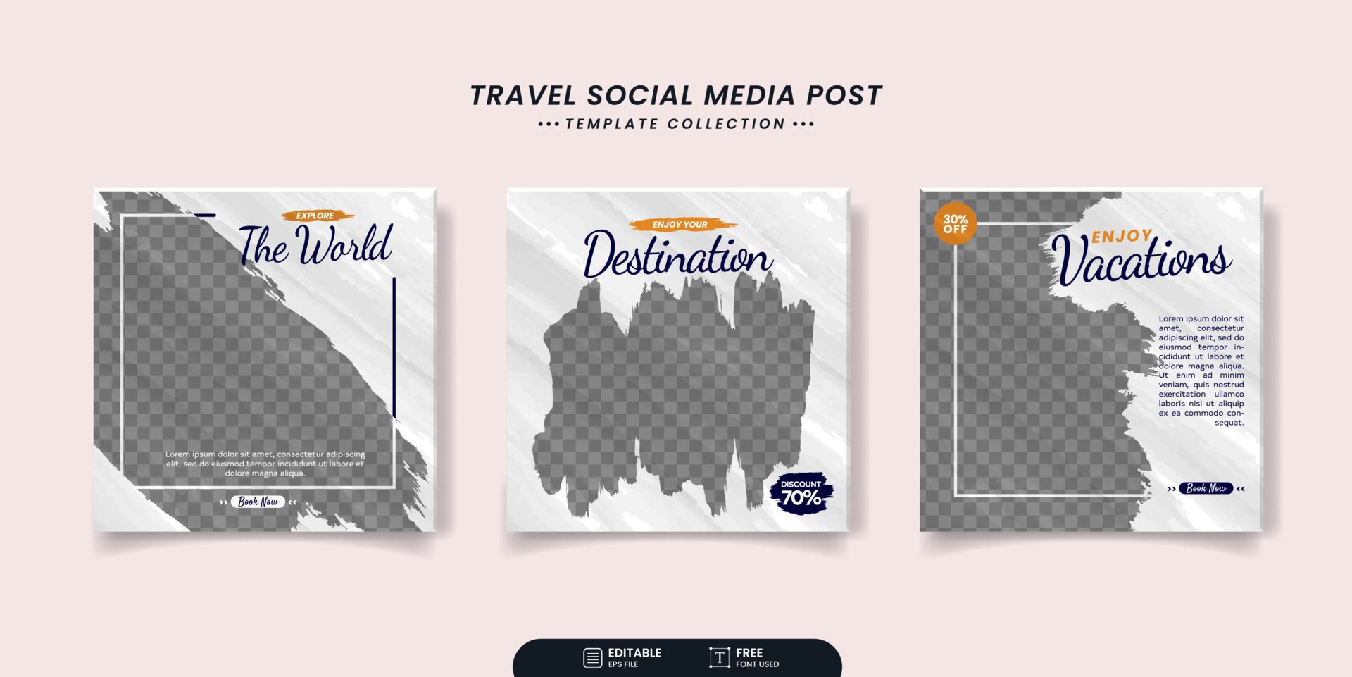 Set of editable travel sale social media banner post template Free Vector