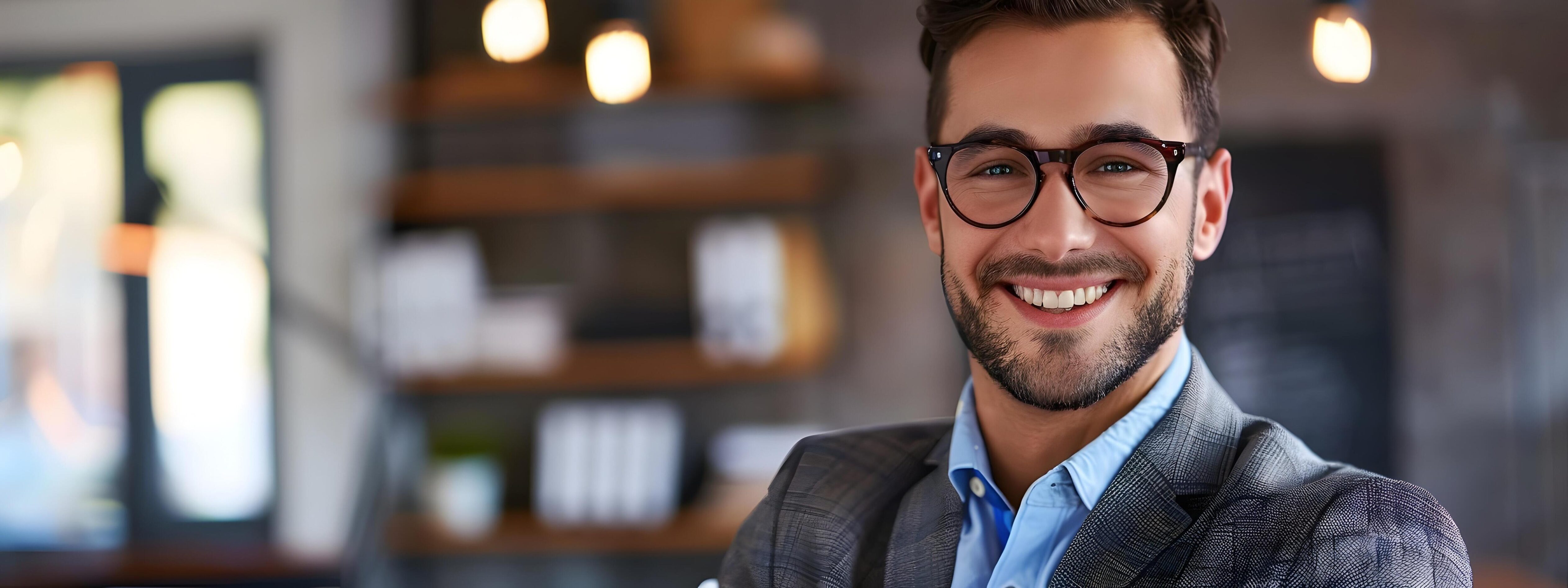 Smiling Young Professional Manager in Casual Corporate Office Setting Stock Free