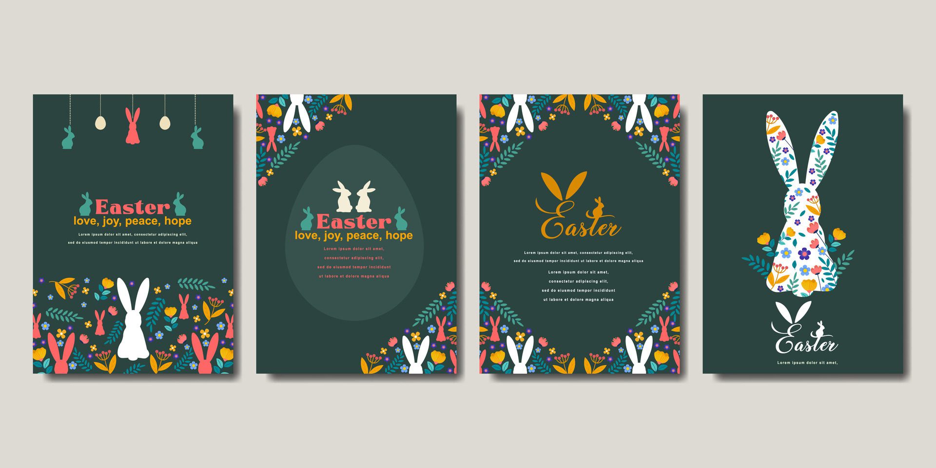 happy easter greeting card fashion commercial banner, cover, social media with flat design Free Vector