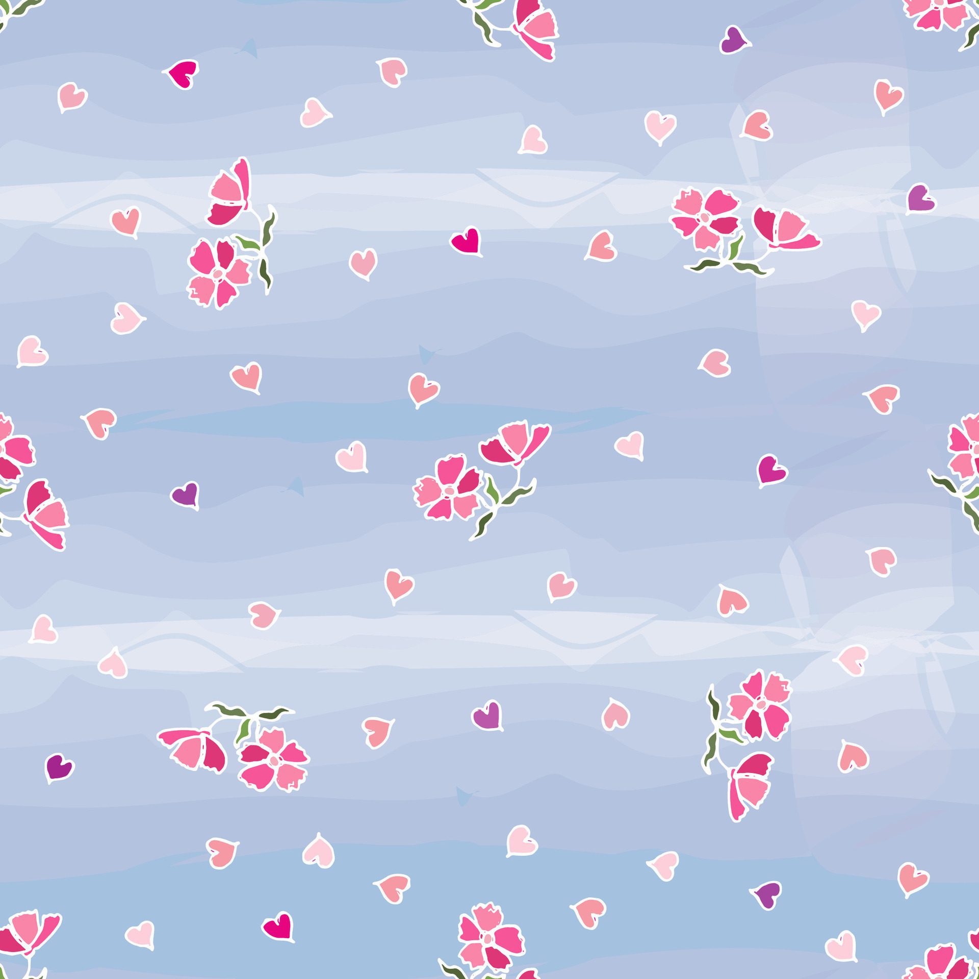 Seamless pattern with small flowers and hearts isolated on a blue background. Hand-drawn illustration Free Vector