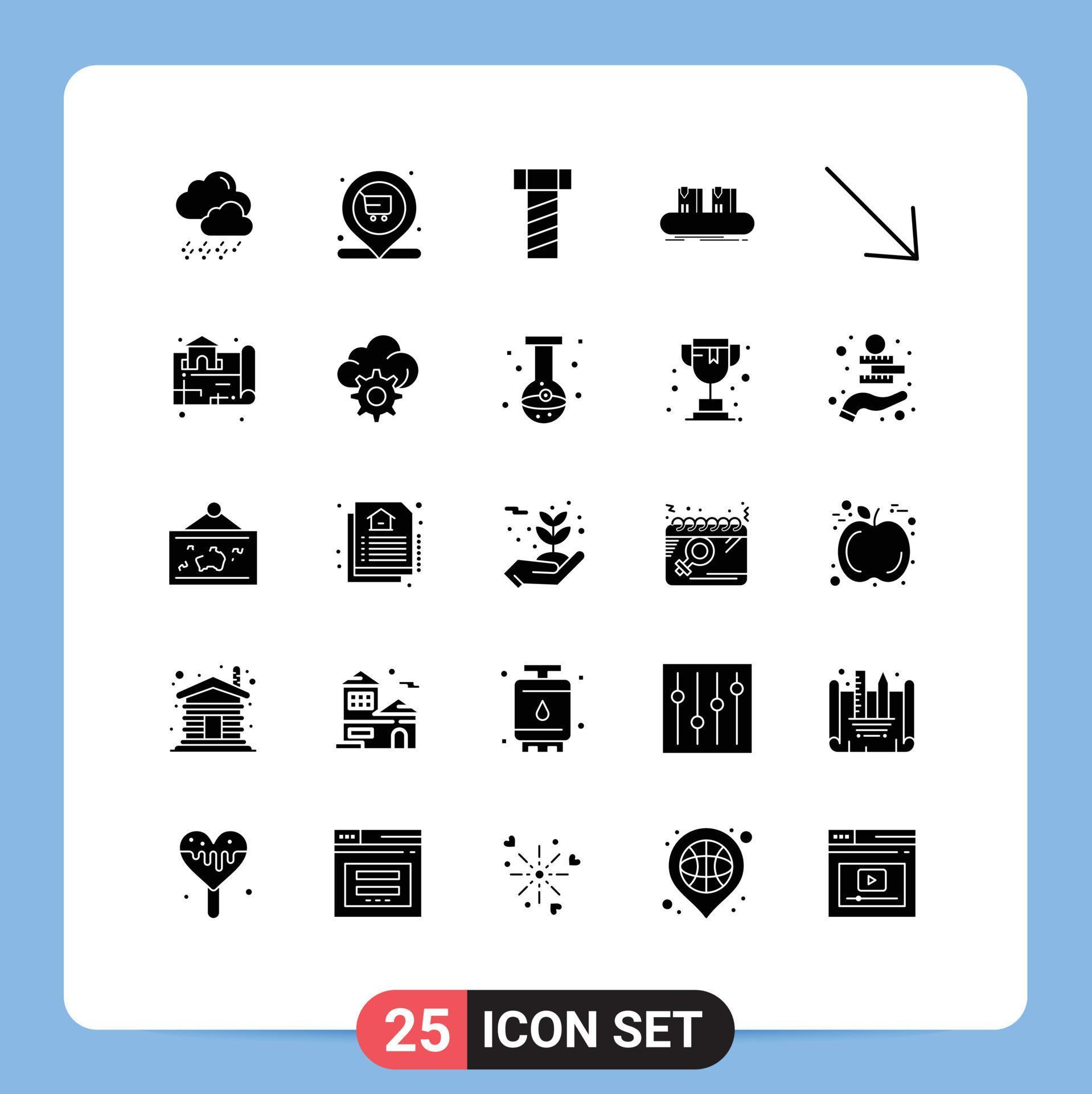 Pack of 25 creative Solid Glyphs of estate right screw arrow factory Editable Vector Design Elements Stock Free and Free SVG