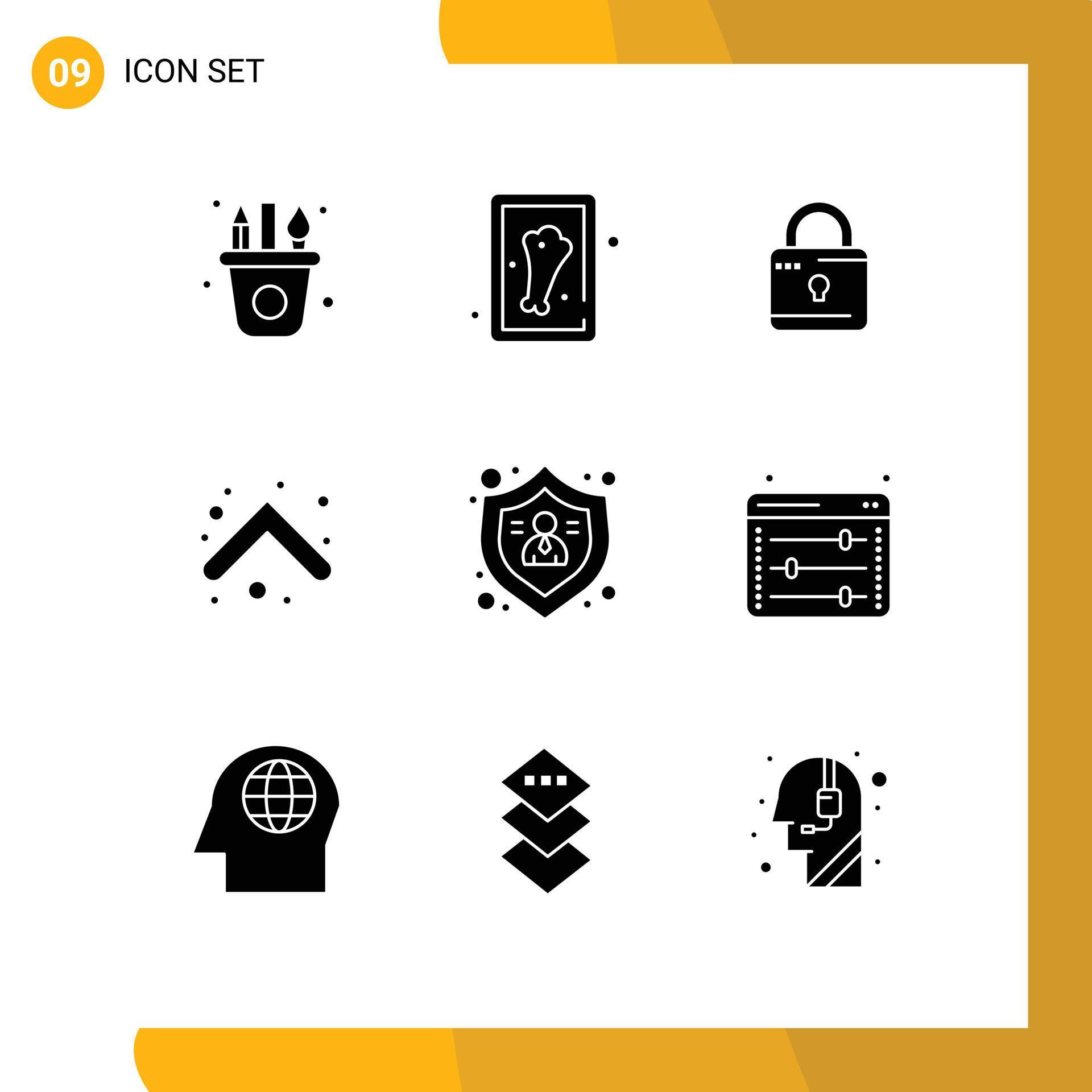 Group of 9 Solid Glyphs Signs and Symbols for protect action computing direction arrows Editable Vector Design Elements Stock Free