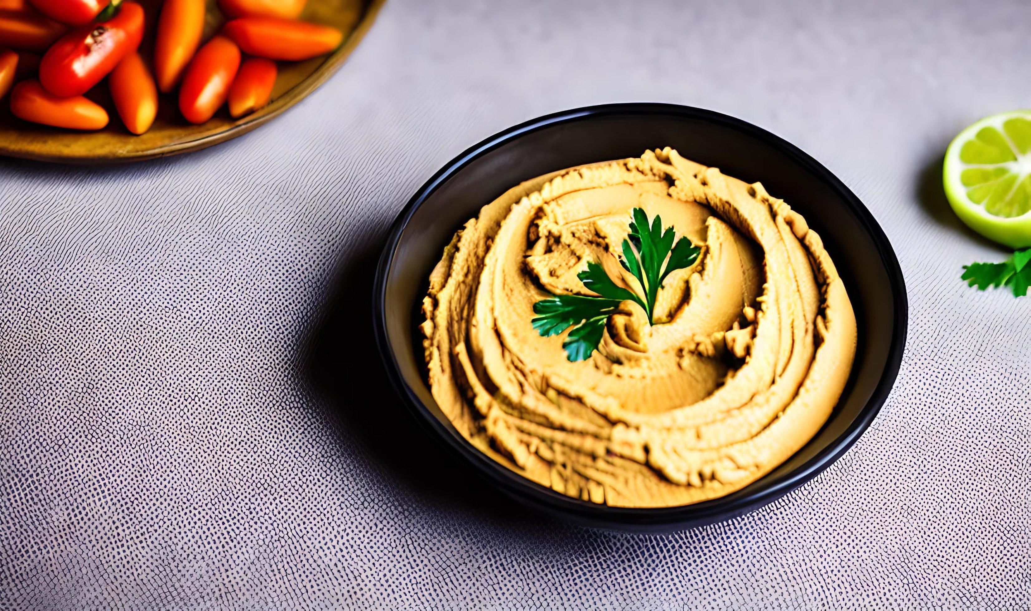 Healthy food. Traditional freshly made organic hummus. Stock Free