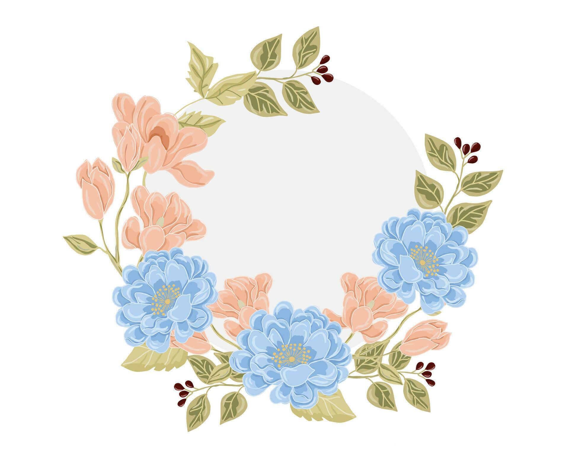 Hand Drawn Magnolia and Rose Flower Wreath Stock Free